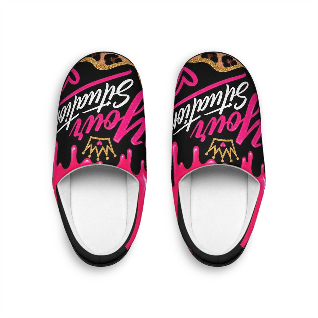 Your Situation™ Pretty Paid Powerful House Shoes | Pink Leopard Women’s House Shoes