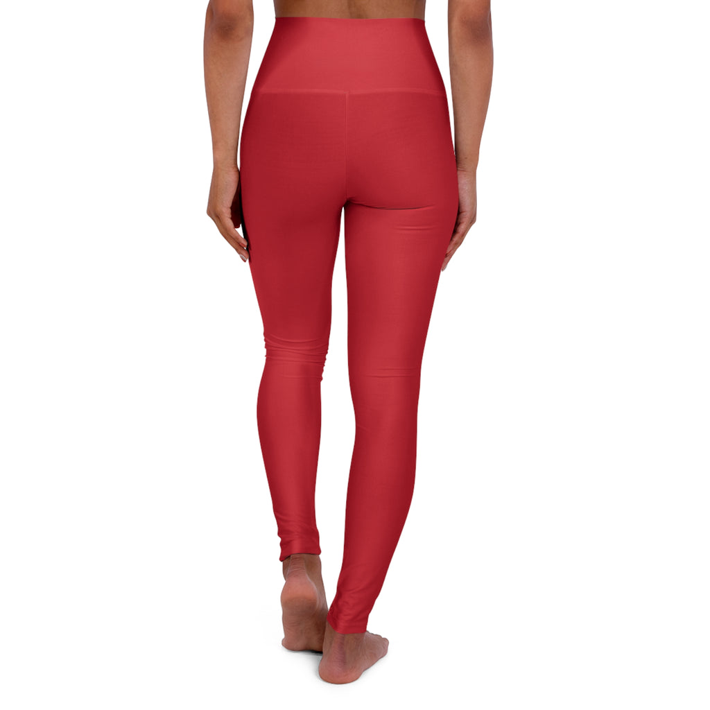 High-Waisted Red Yoga Leggings with Small Heart & 'Your Brand' Waist Logo