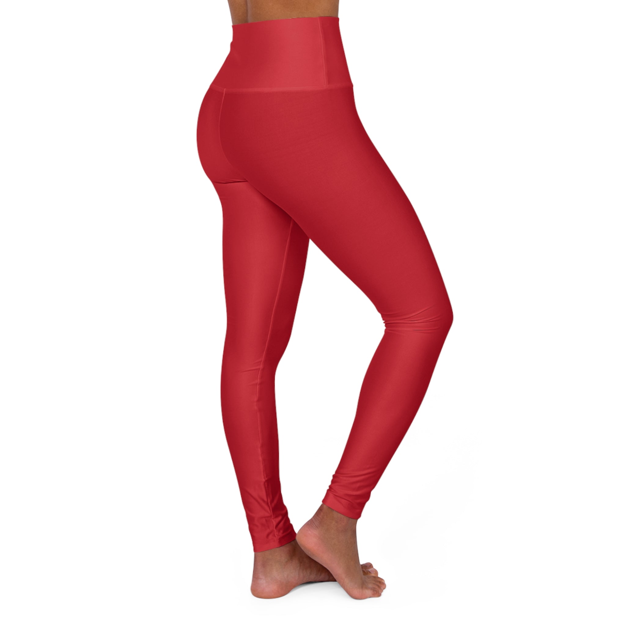 High-Waisted Red Yoga Leggings with Small Heart & 'Your Brand' Waist Logo