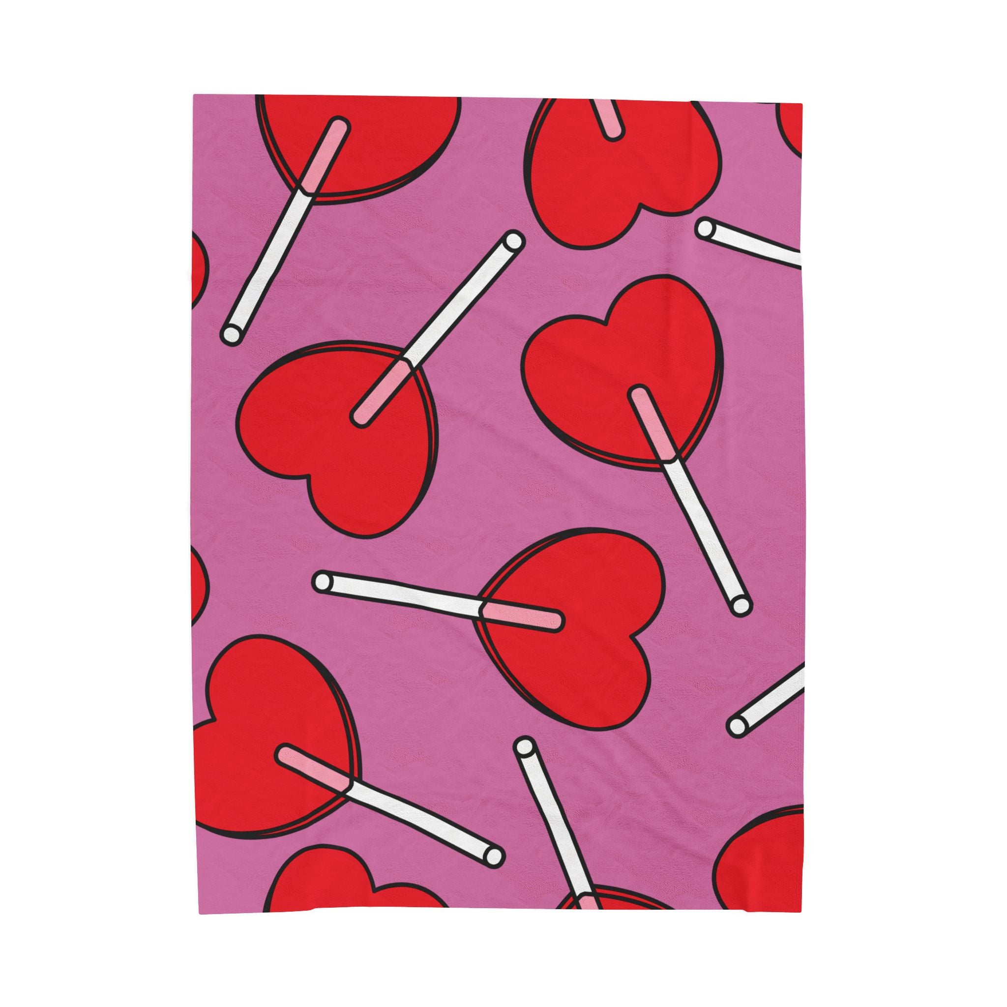 Heart Lollipop Plush Blanket — Pink Valentine Velveteen Throw
