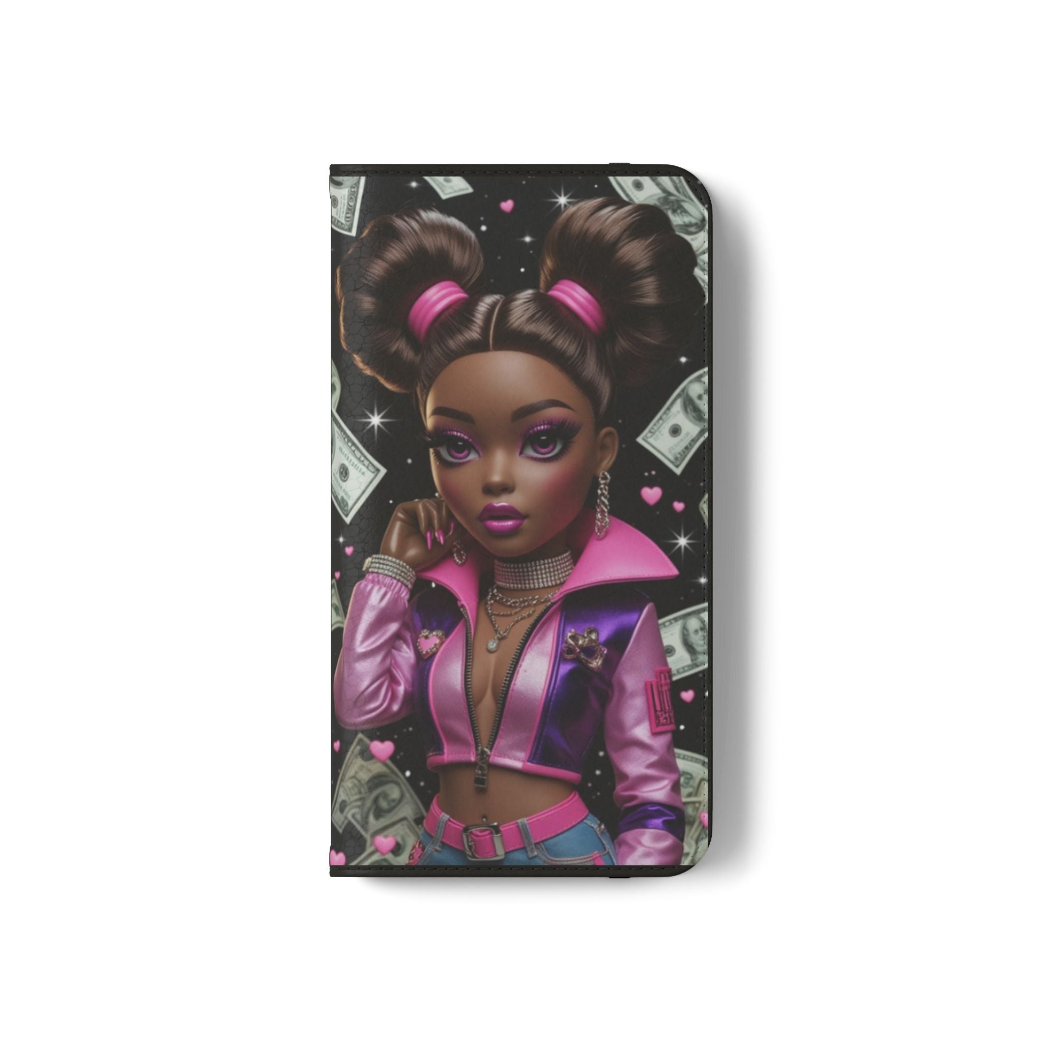 Money Girl Phone Flip Case — Cute Urban Cartoon Wallet Cover