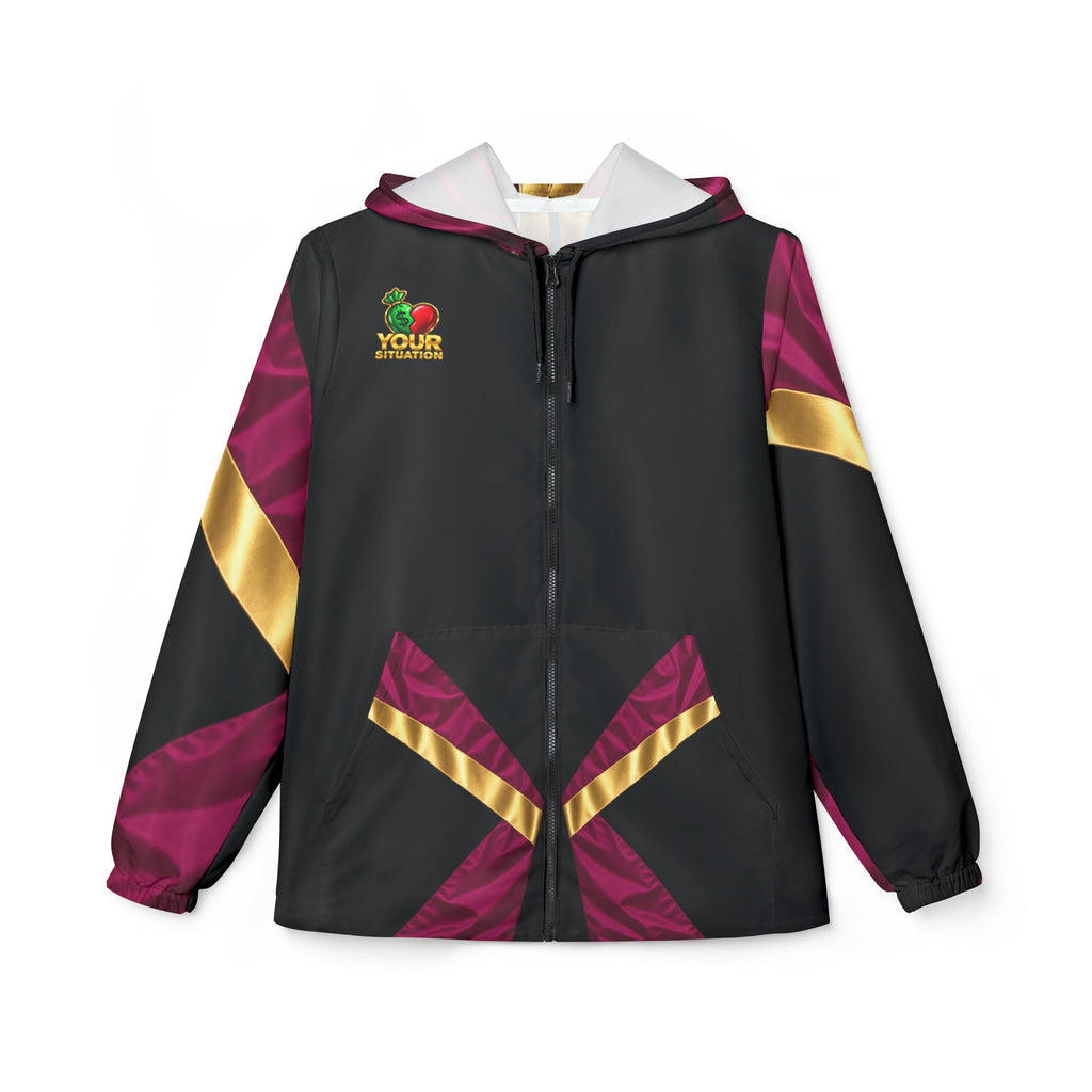 Red Heart & Money Bag Windbreaker Jacket — "Your Situation" Graphic Hooded Windbreaker