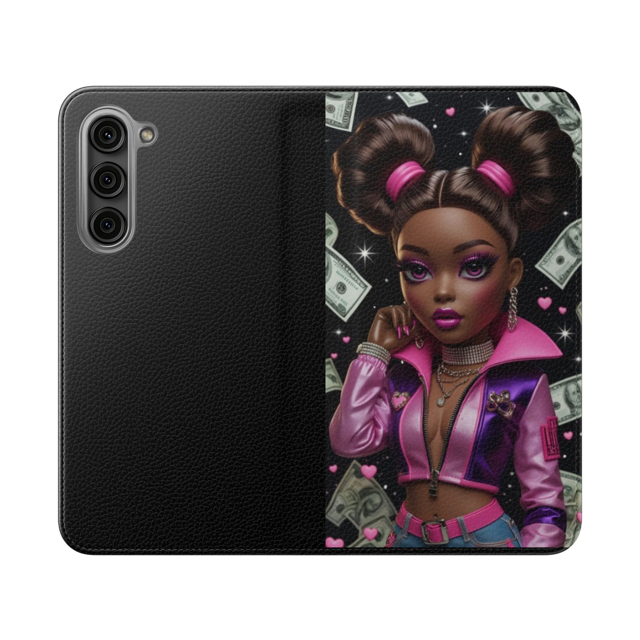 Money Girl Phone Flip Case — Cute Urban Cartoon Wallet Cover