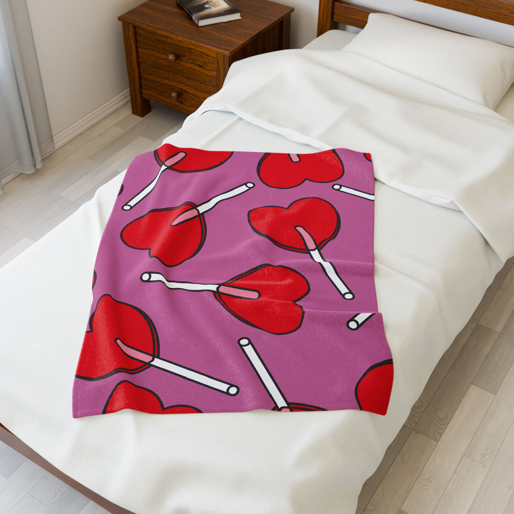 Heart Lollipop Plush Blanket — Pink Valentine Velveteen Throw