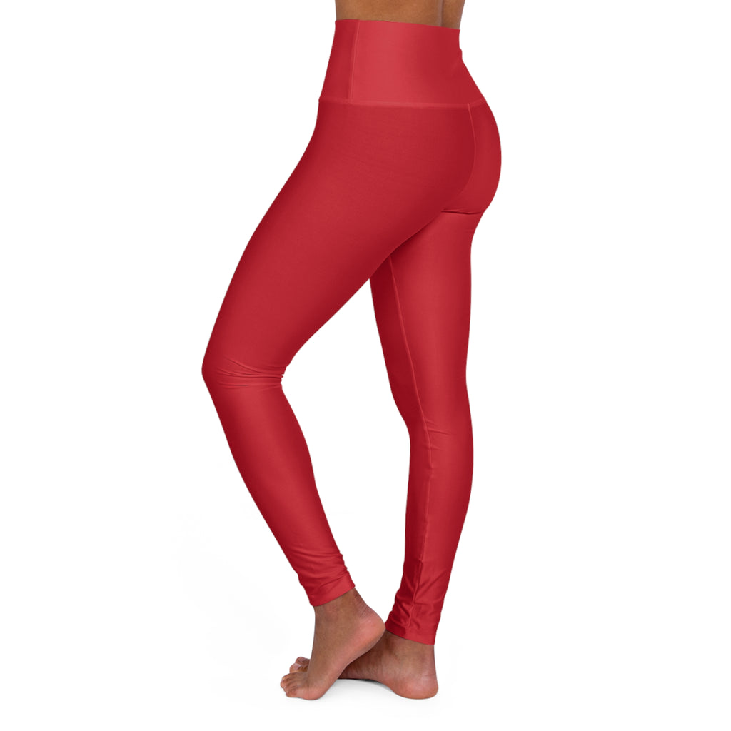 High-Waisted Red Yoga Leggings with Small Heart & 'Your Brand' Waist Logo