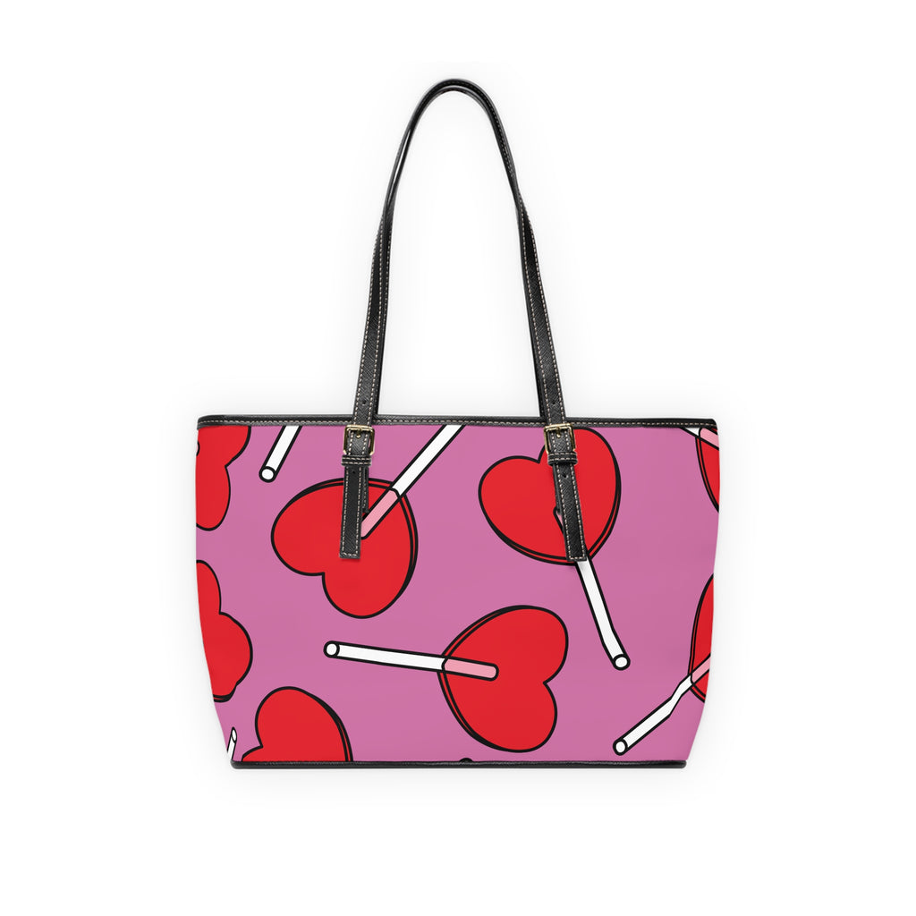 Heart Lollipop Tote Bag — Pink Valentine PU Leather Shoulder Bag