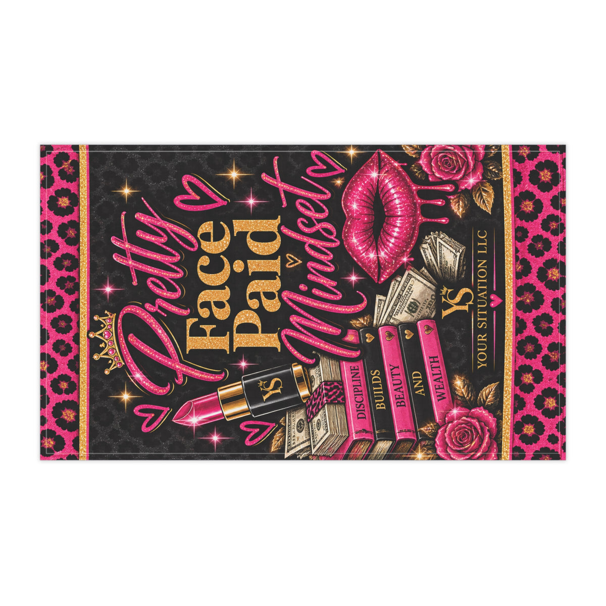 Tea Towel — Love Yourself Heart Pattern (Valentine’s Day, Self‑Care Kitchen Decor)