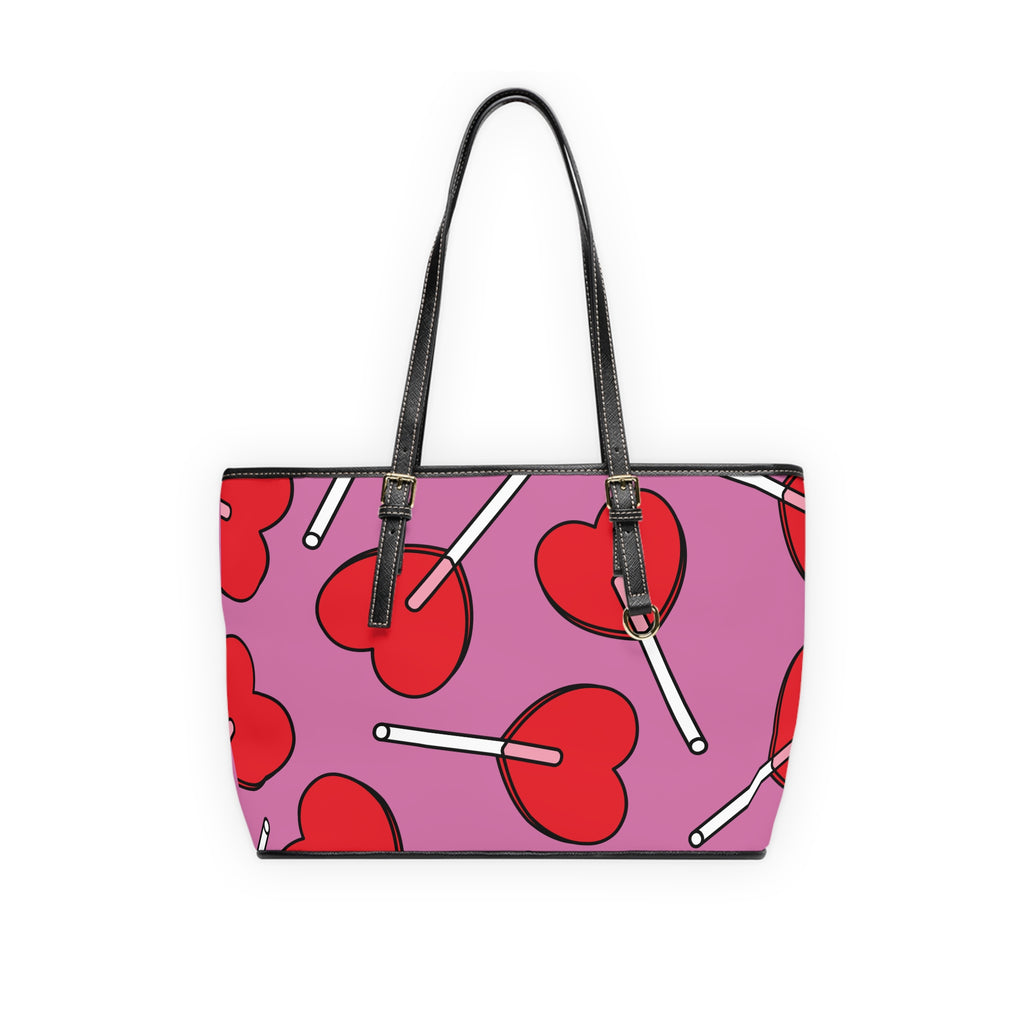 Heart Lollipop Tote Bag — Pink Valentine PU Leather Shoulder Bag