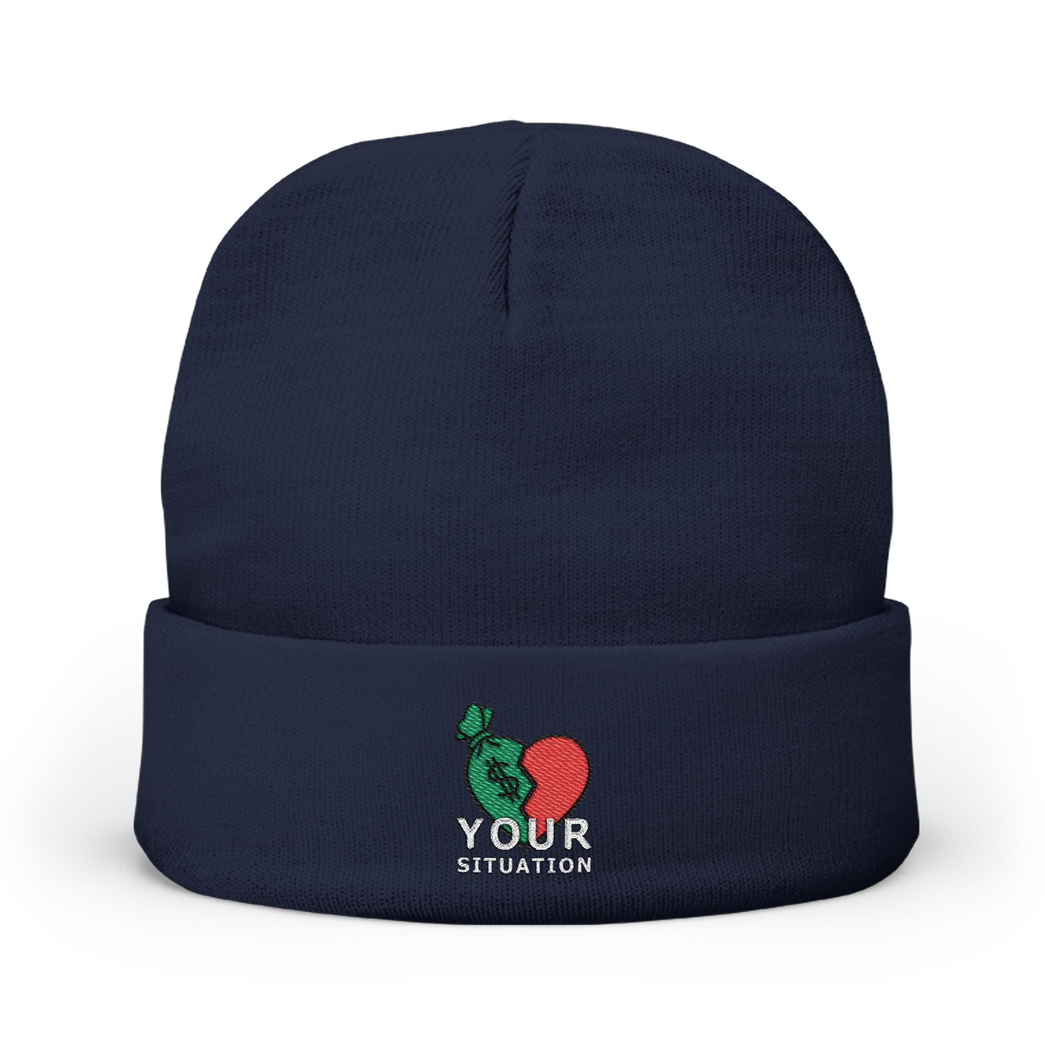 Embroidered Heart & Brain Knit Beanie – 'Your Situation' Winter Hat