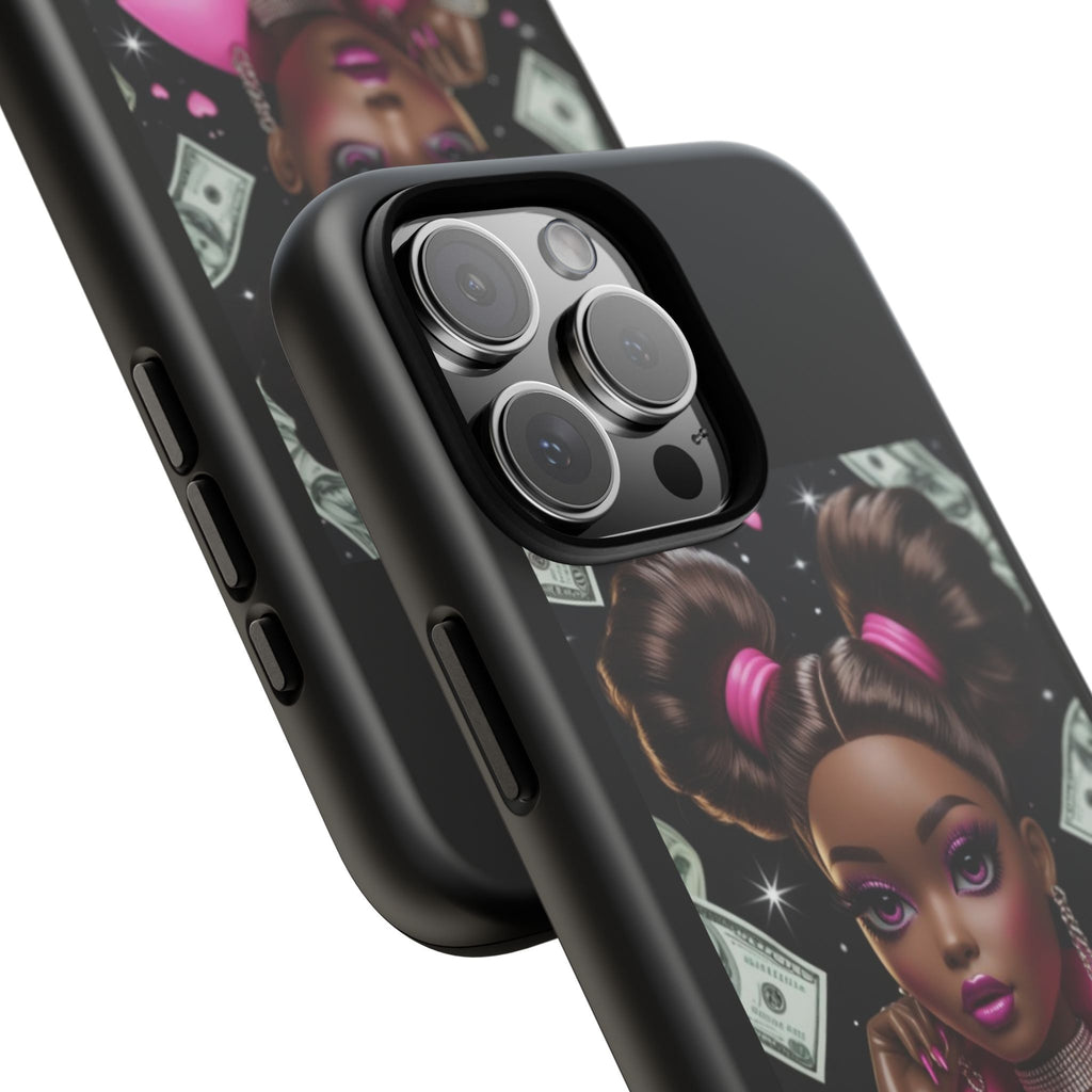 Money Babe Tough Phone Case — Afro Puff Girl Pink Leather Jacket