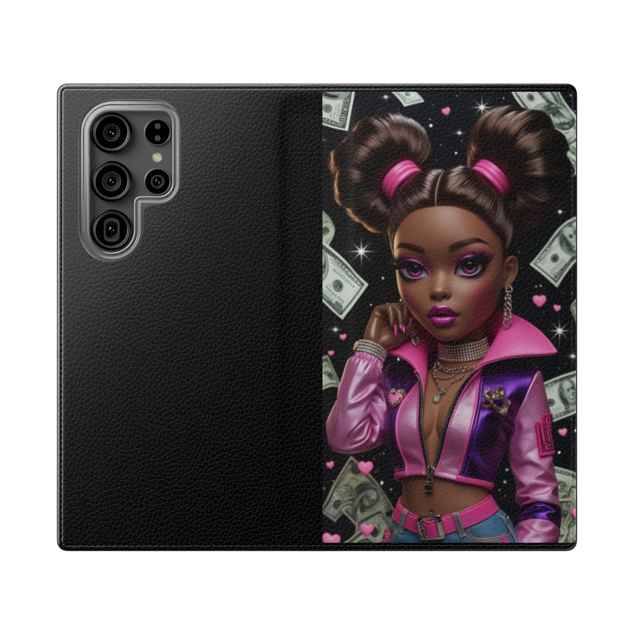Money Girl Phone Flip Case — Cute Urban Cartoon Wallet Cover