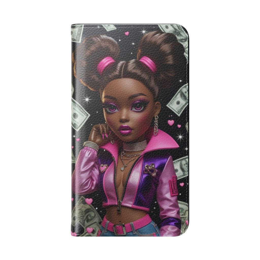 Money Girl Phone Flip Case — Cute Urban Cartoon Wallet Cover