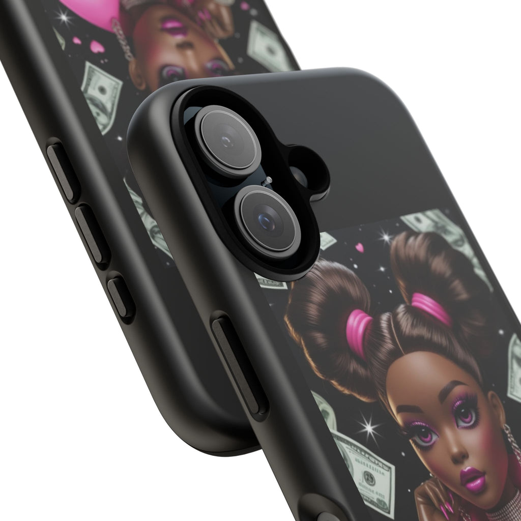 Money Babe Tough Phone Case — Afro Puff Girl Pink Leather Jacket