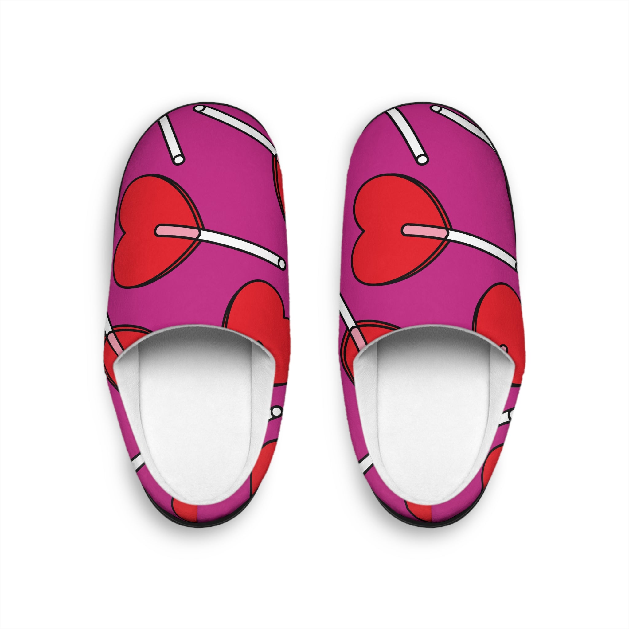 Heart Lollipop Indoor Slippers — Cozy Pink Valentine Women’s House Shoes
