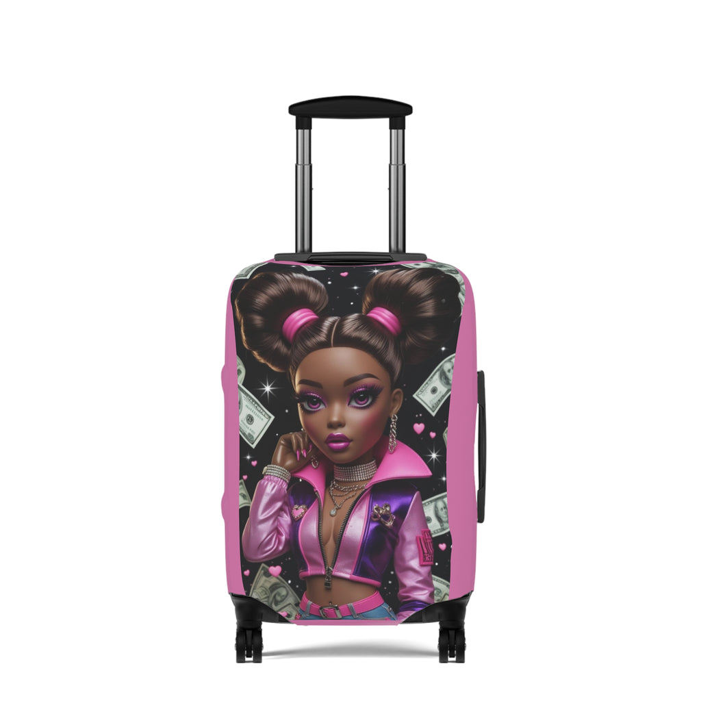 Pink Boss Babe Luggage Cover — Stylish Travel Case Protector with Money Girl Illustration