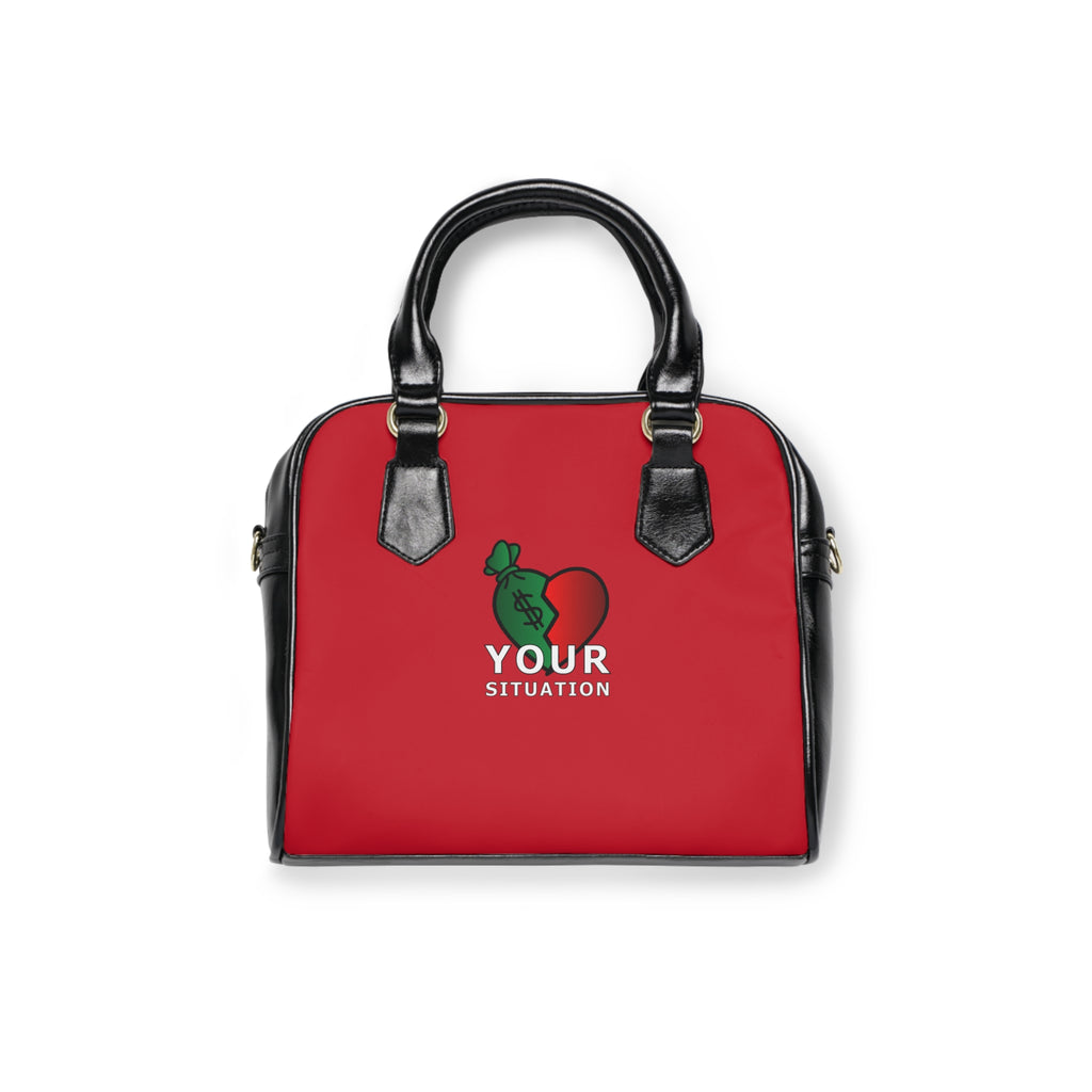 Red Shoulder Handbag — 'Your Situation' Green Apple Logo Purse