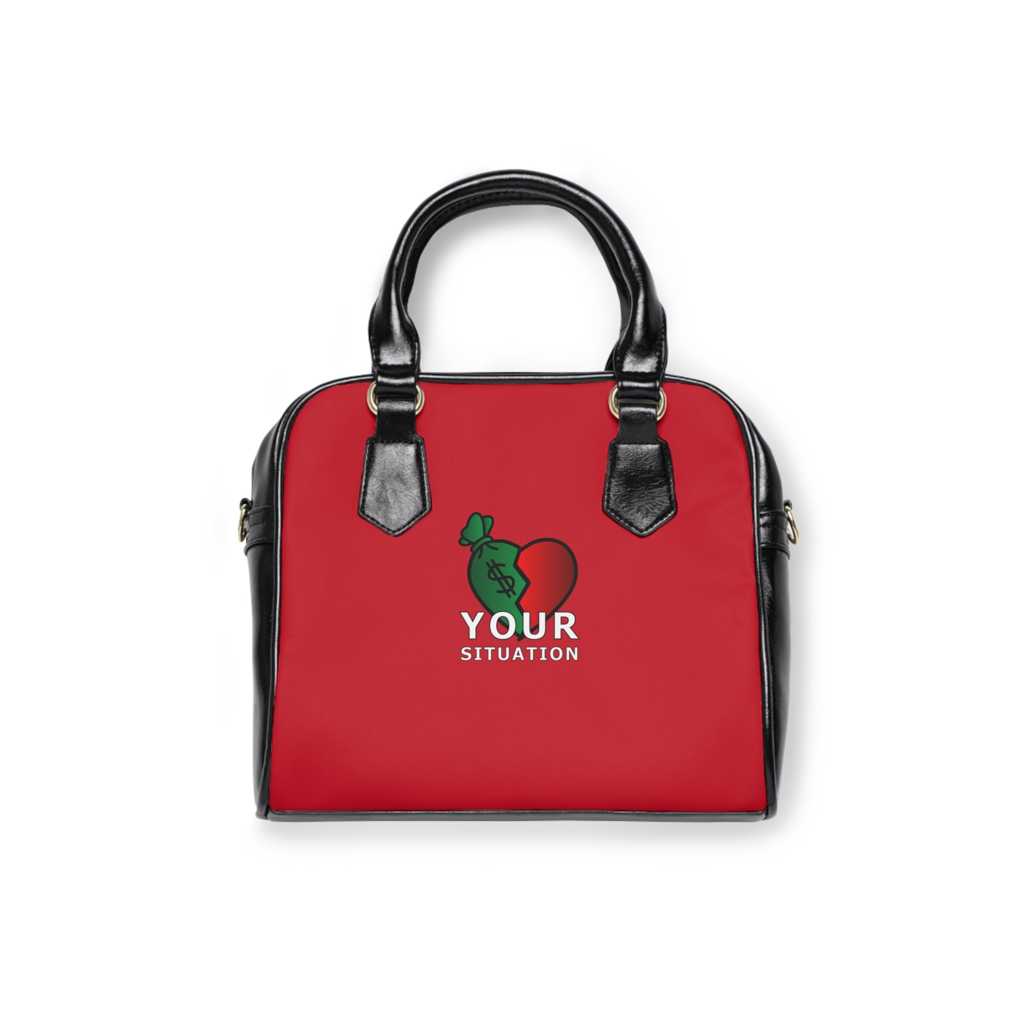 Red Shoulder Handbag — 'Your Situation' Green Apple Logo Purse
