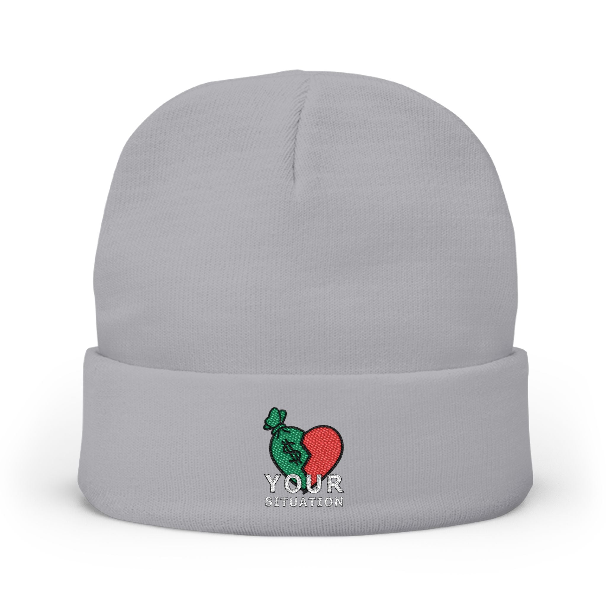 Embroidered Heart & Brain Knit Beanie – 'Your Situation' Winter Hat