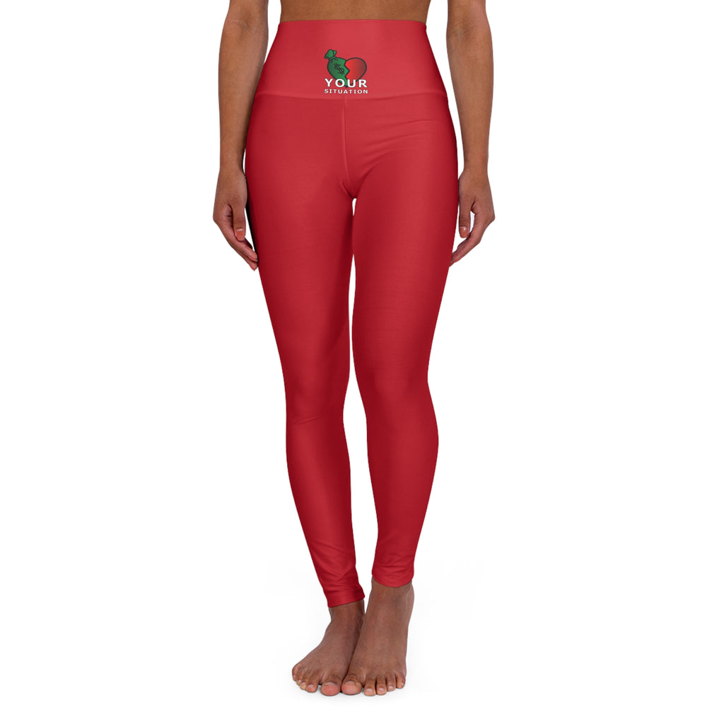 High-Waisted Red Yoga Leggings with Small Heart & 'Your Brand' Waist Logo