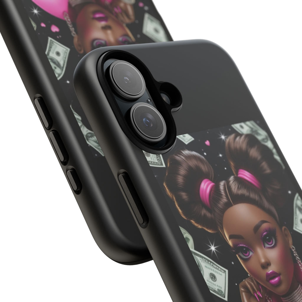 Money Babe Tough Phone Case — Afro Puff Girl Pink Leather Jacket