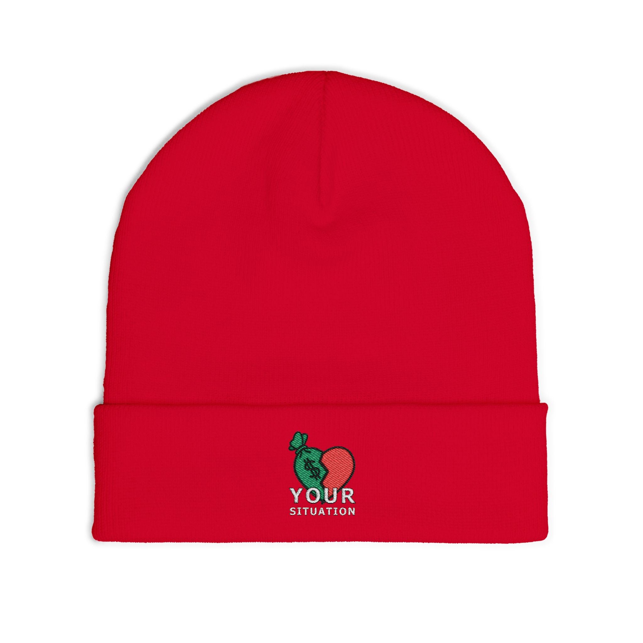 Embroidered Heart & Brain Knit Beanie – 'Your Situation' Winter Hat