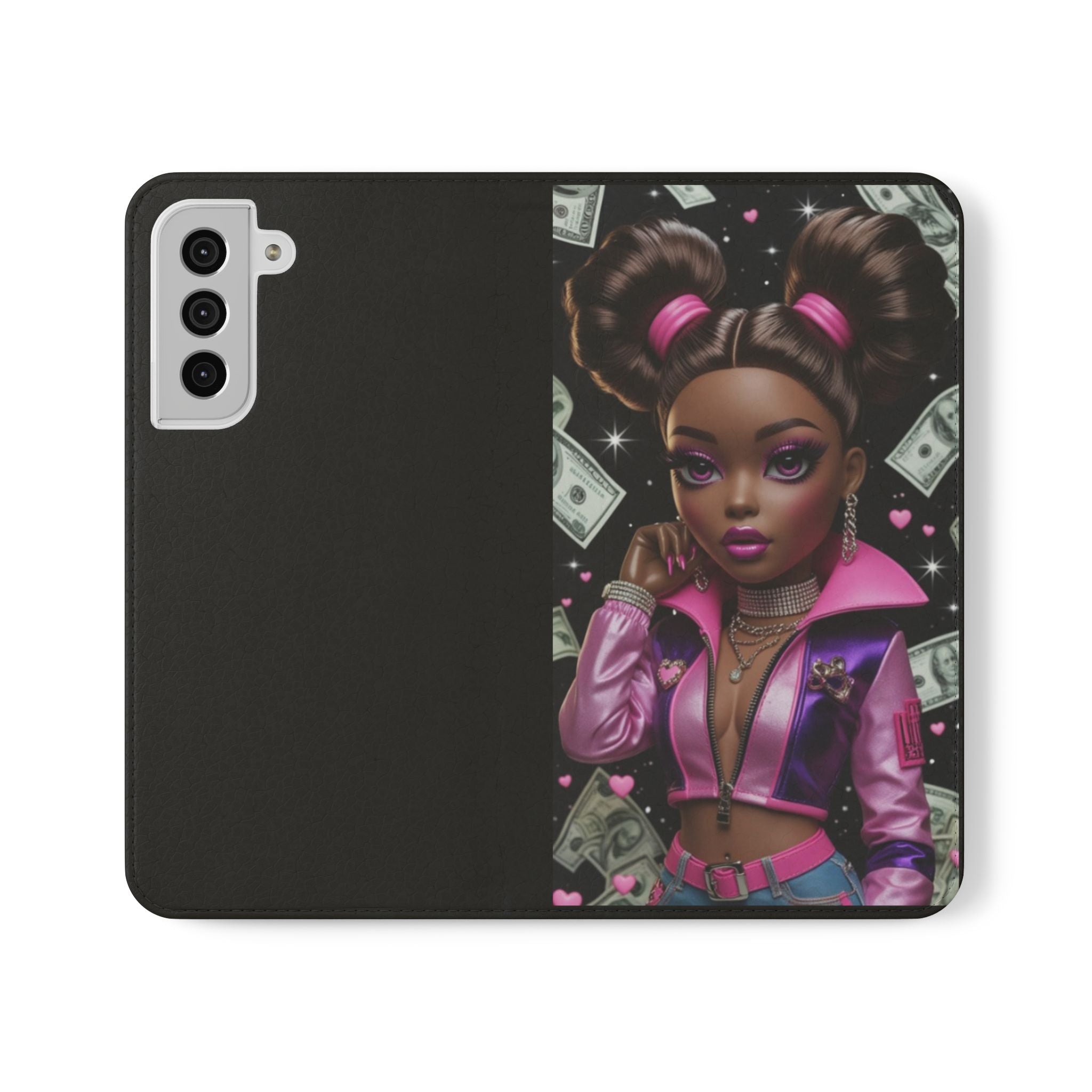 Money Girl Phone Flip Case — Cute Urban Cartoon Wallet Cover