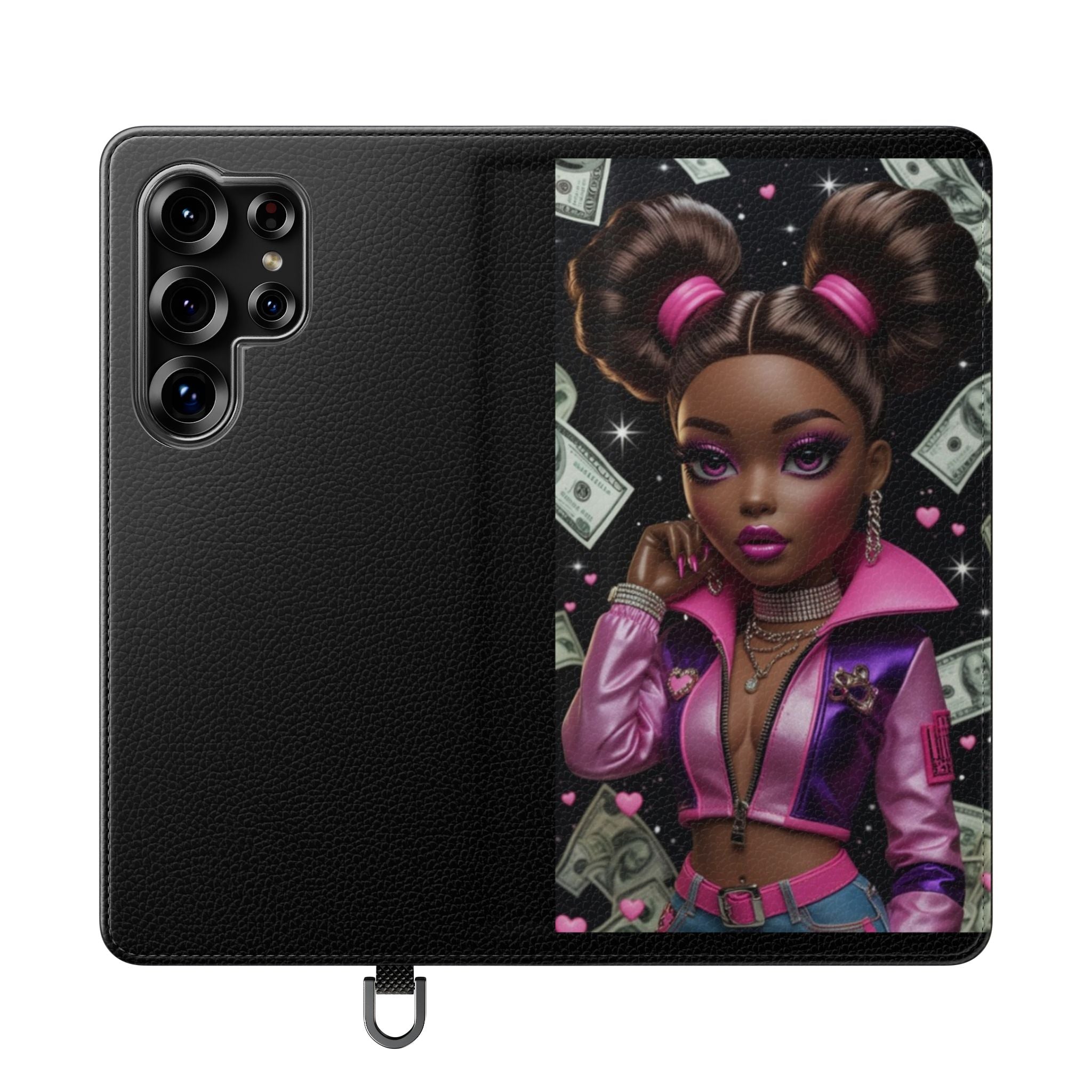 Money Girl Phone Flip Case — Cute Urban Cartoon Wallet Cover