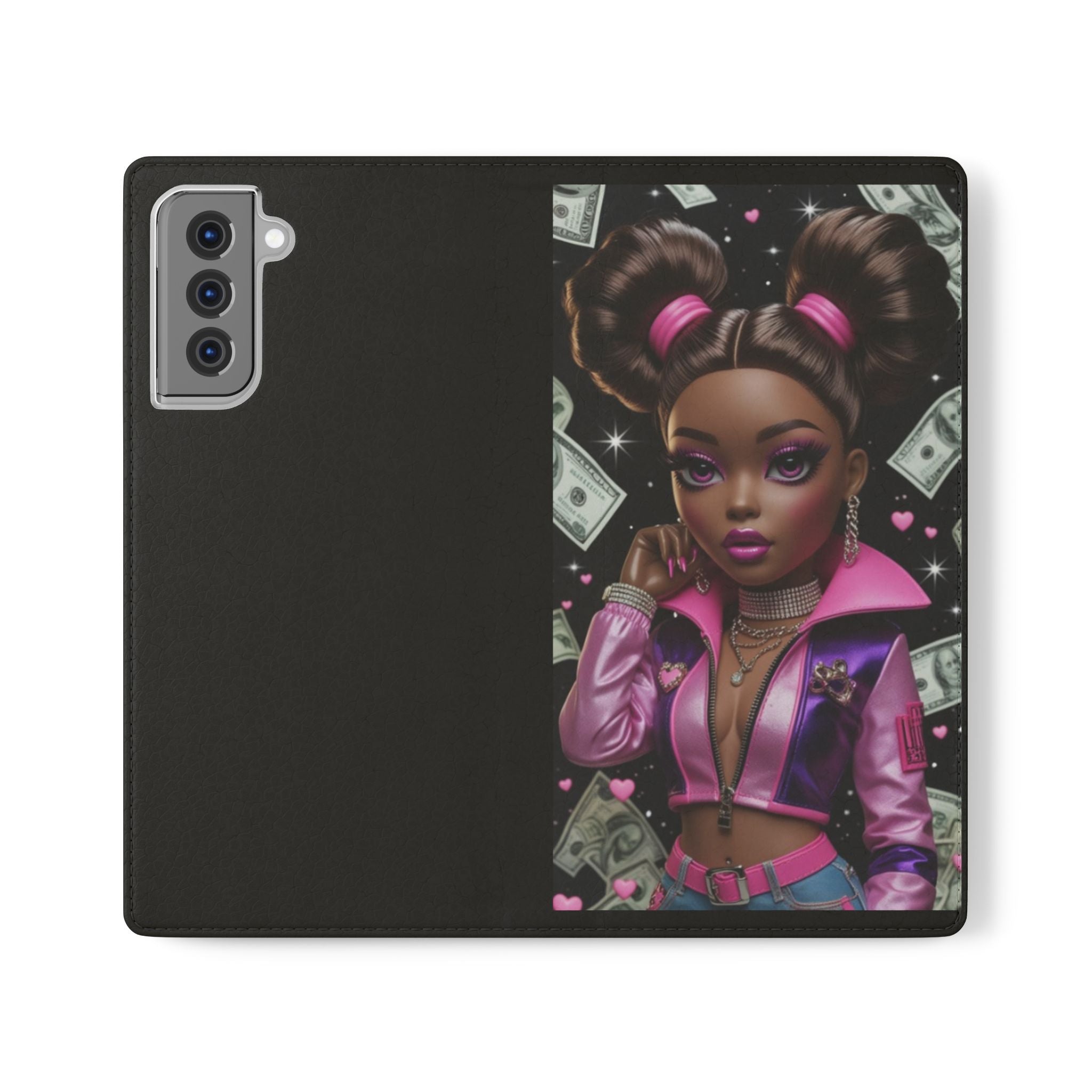 Money Girl Phone Flip Case — Cute Urban Cartoon Wallet Cover