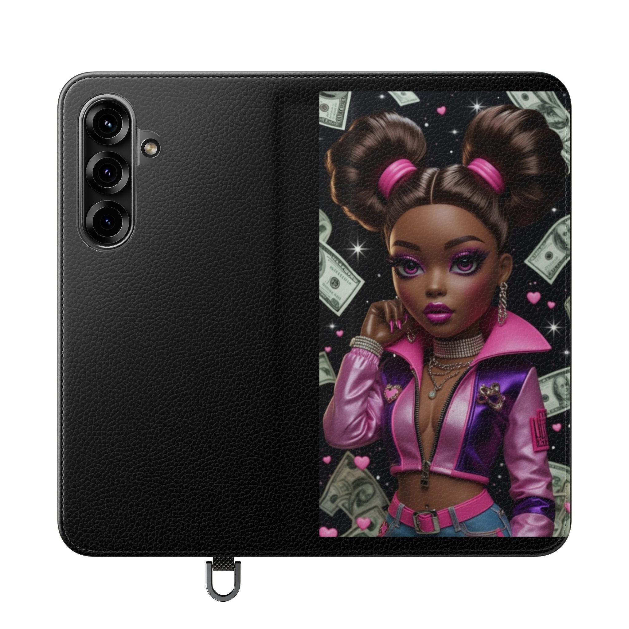 Money Girl Phone Flip Case — Cute Urban Cartoon Wallet Cover