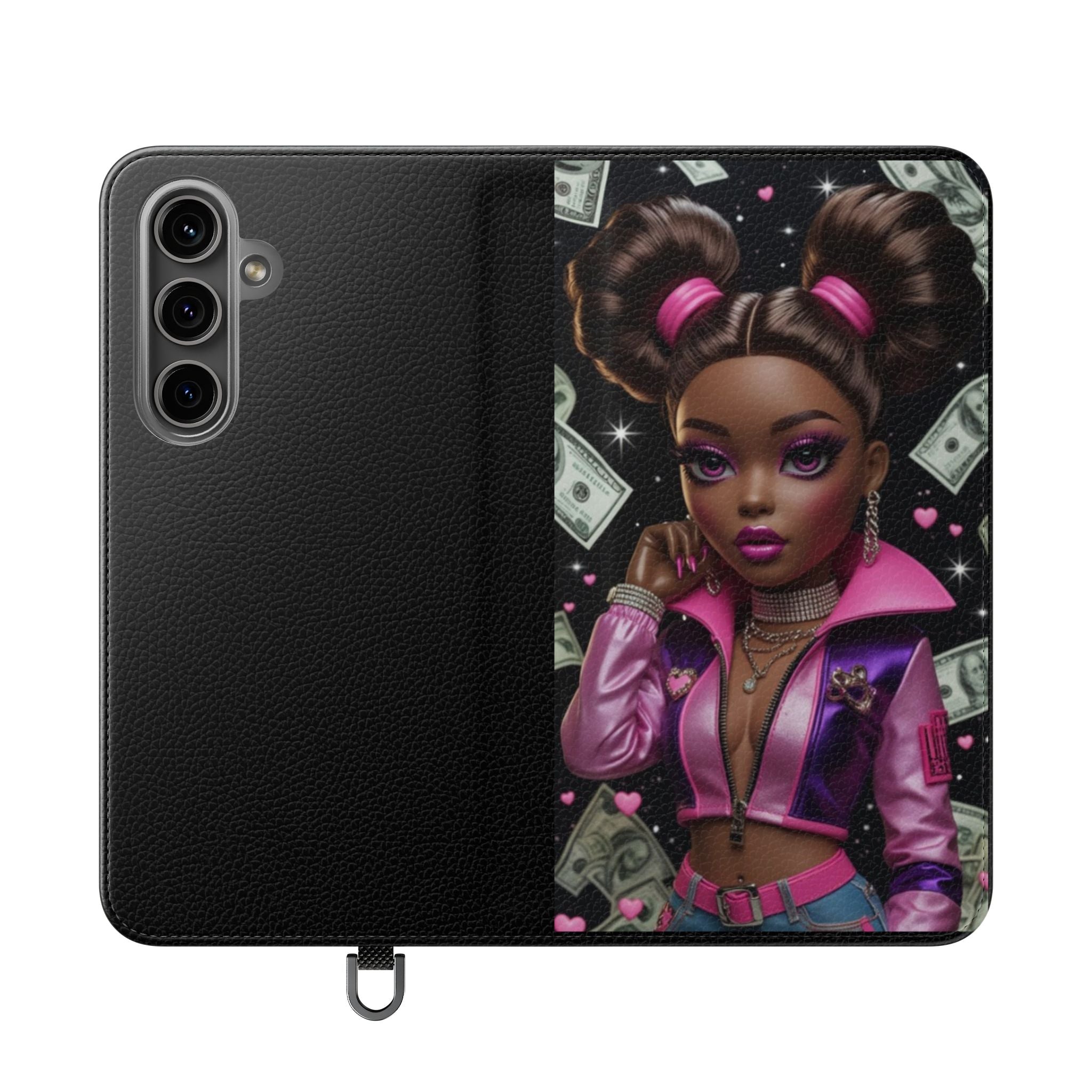Money Girl Phone Flip Case — Cute Urban Cartoon Wallet Cover