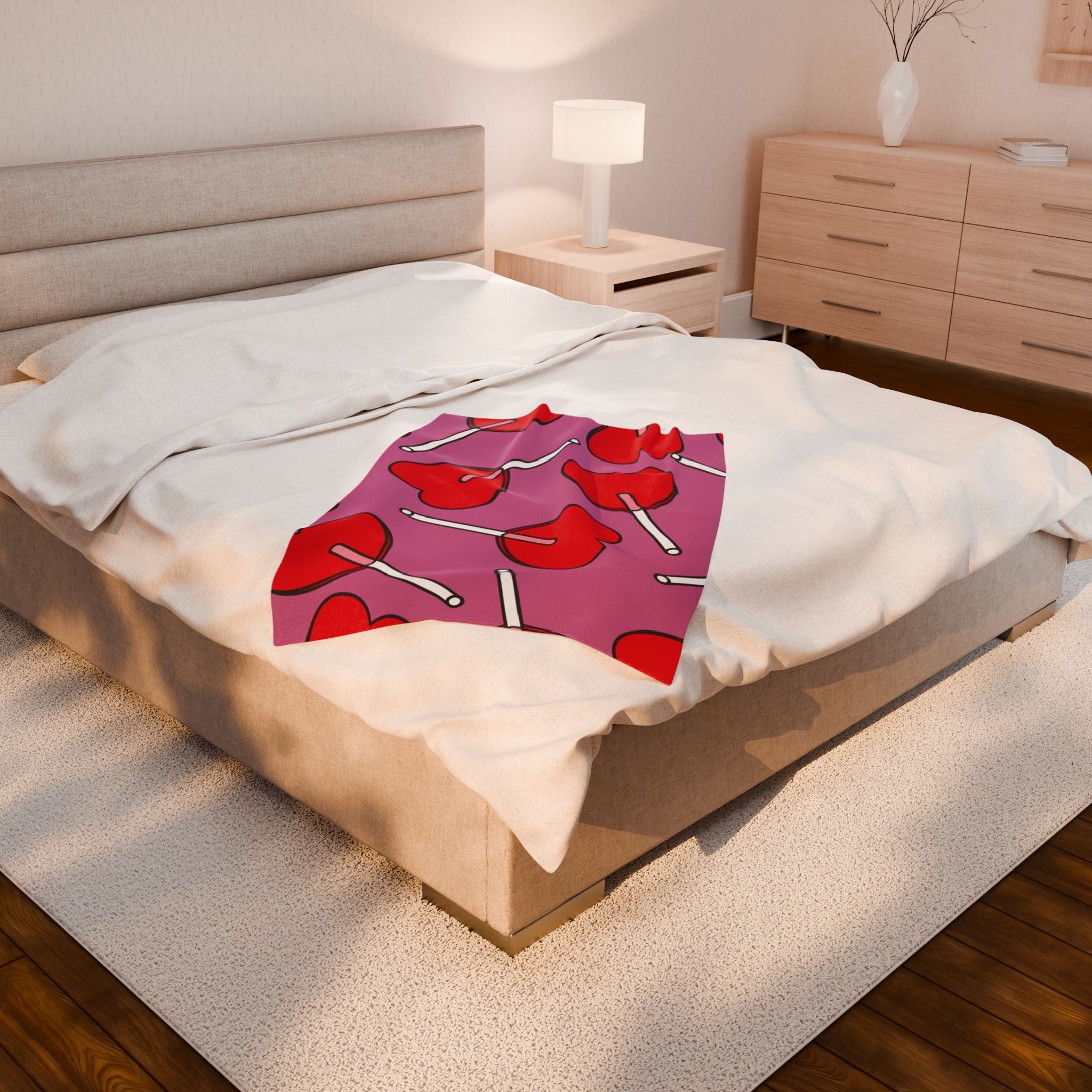 Heart Lollipop Plush Blanket — Pink Valentine Velveteen Throw