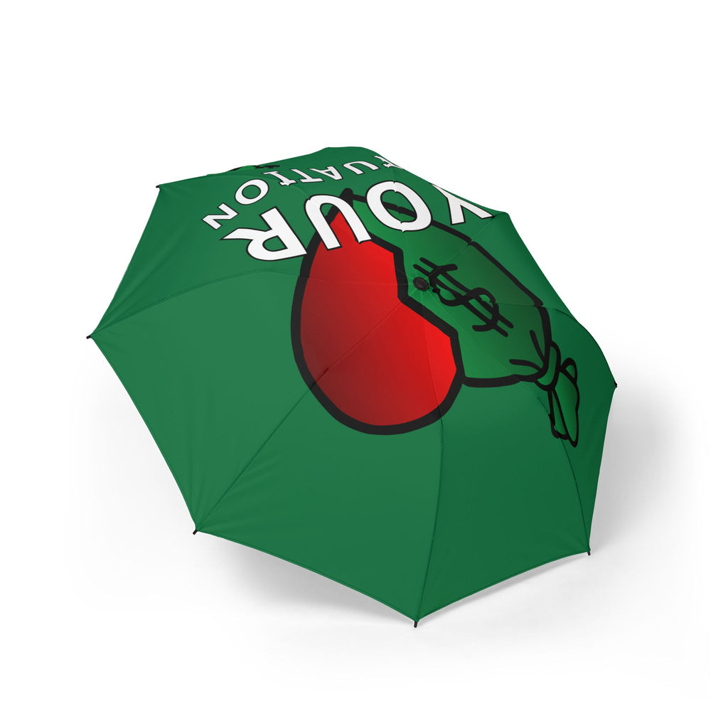 Green Money Bag Umbrella — 'Your Caution' Foldable Rain Umbrella