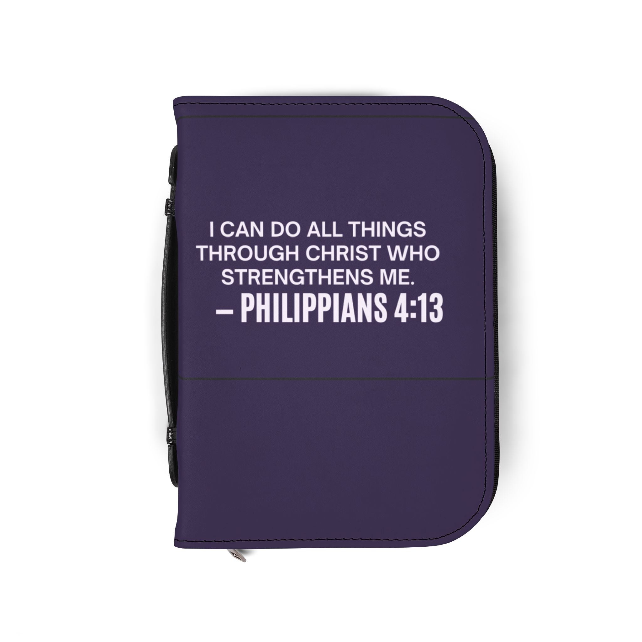 Bible Cover - Philippians 4:13 Inspirational Purple Zippered Bible Case with Cute Girl Moon Design