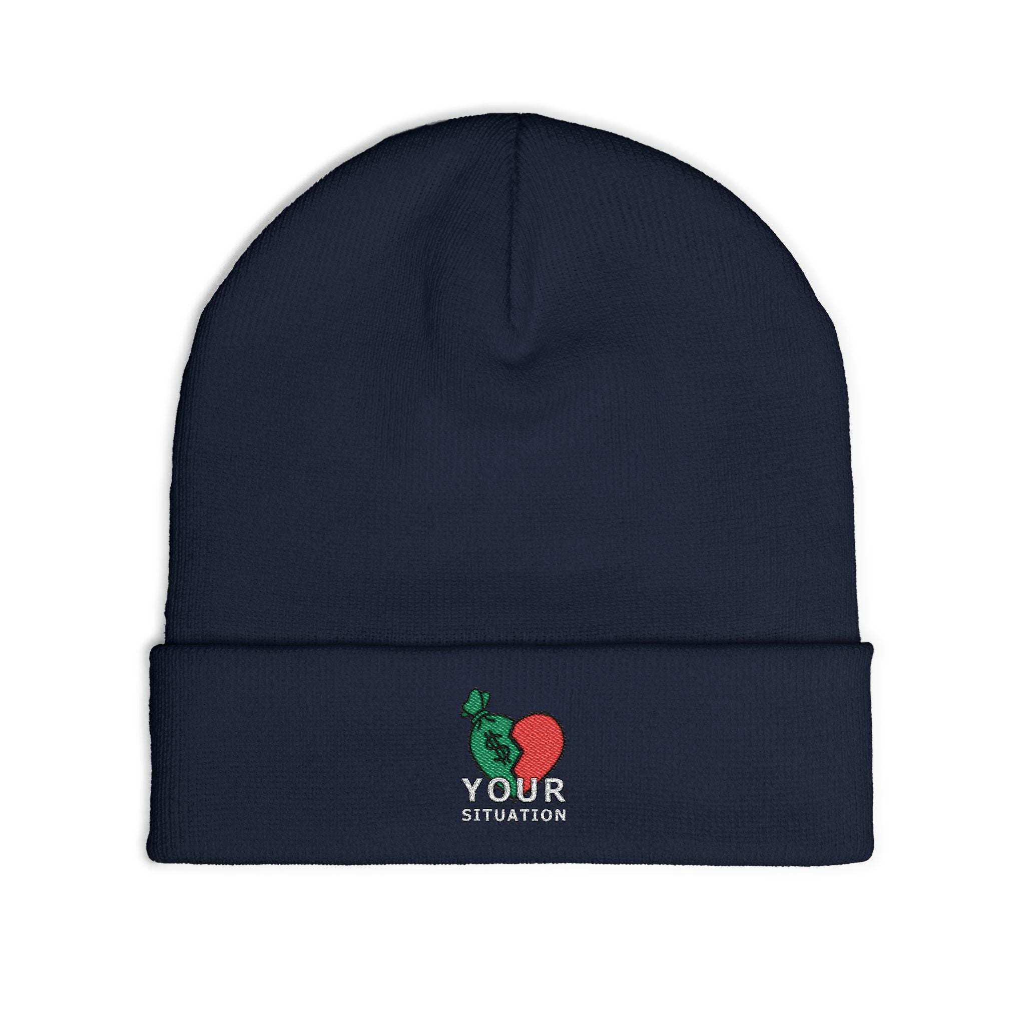 Embroidered Heart & Brain Knit Beanie – 'Your Situation' Winter Hat