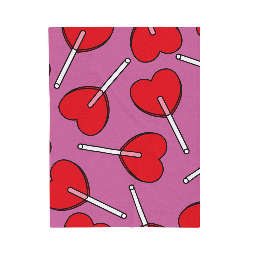 Heart Lollipop Plush Blanket — Pink Valentine Velveteen Throw
