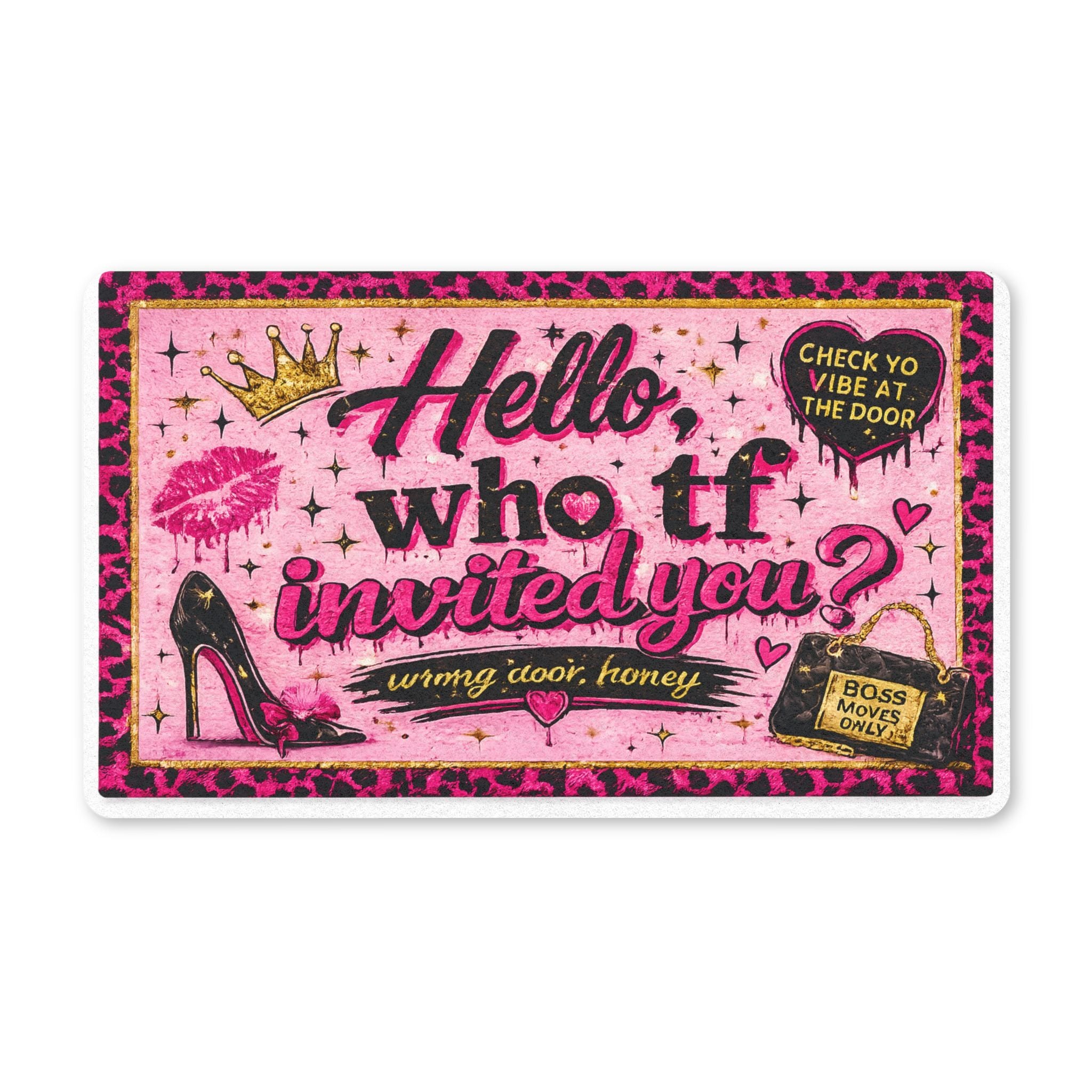 Hello, Who TF Invited You? Funny Pink Welcome Doormat | Sassy Front Door Mat | Housewarming Gift | Boss Babe Decor