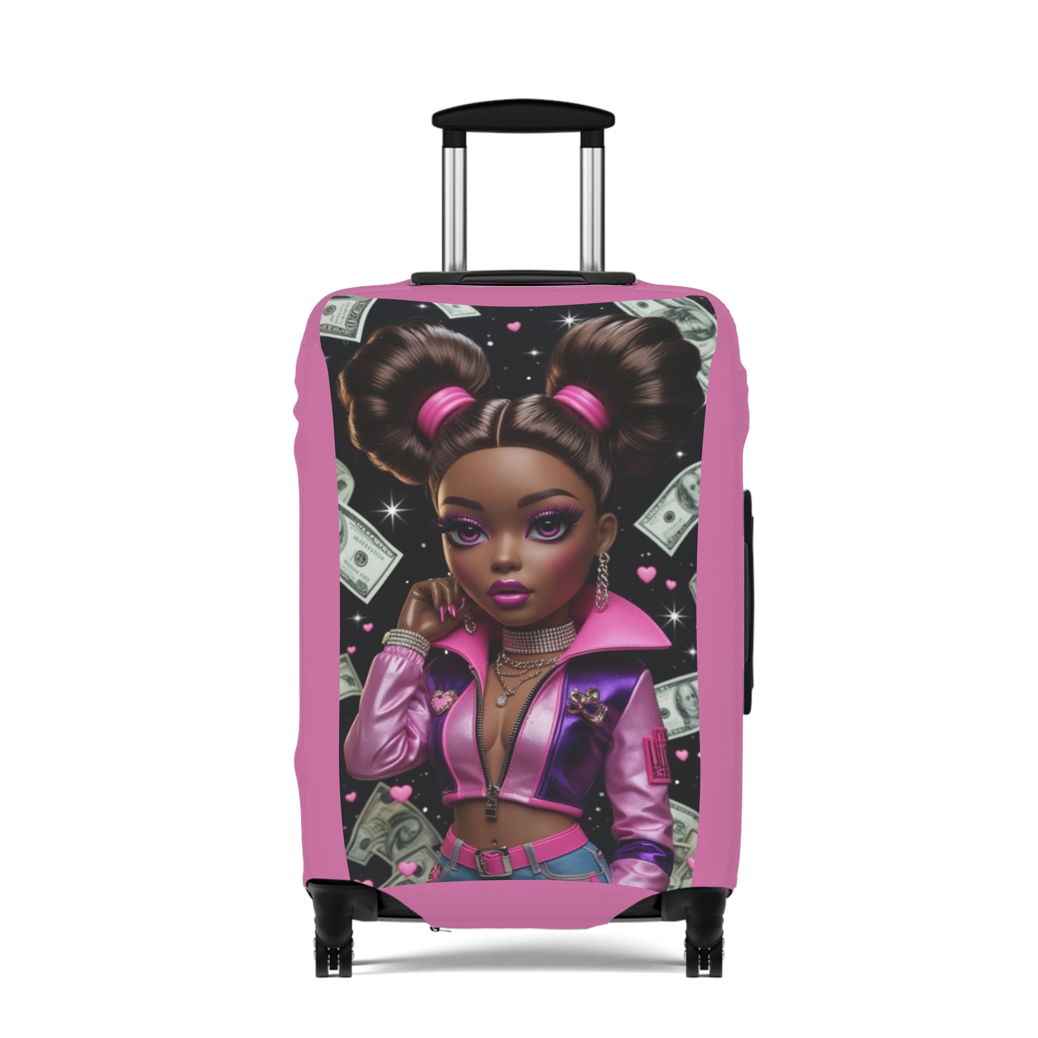 Pink Boss Babe Luggage Cover — Stylish Travel Case Protector with Money Girl Illustration