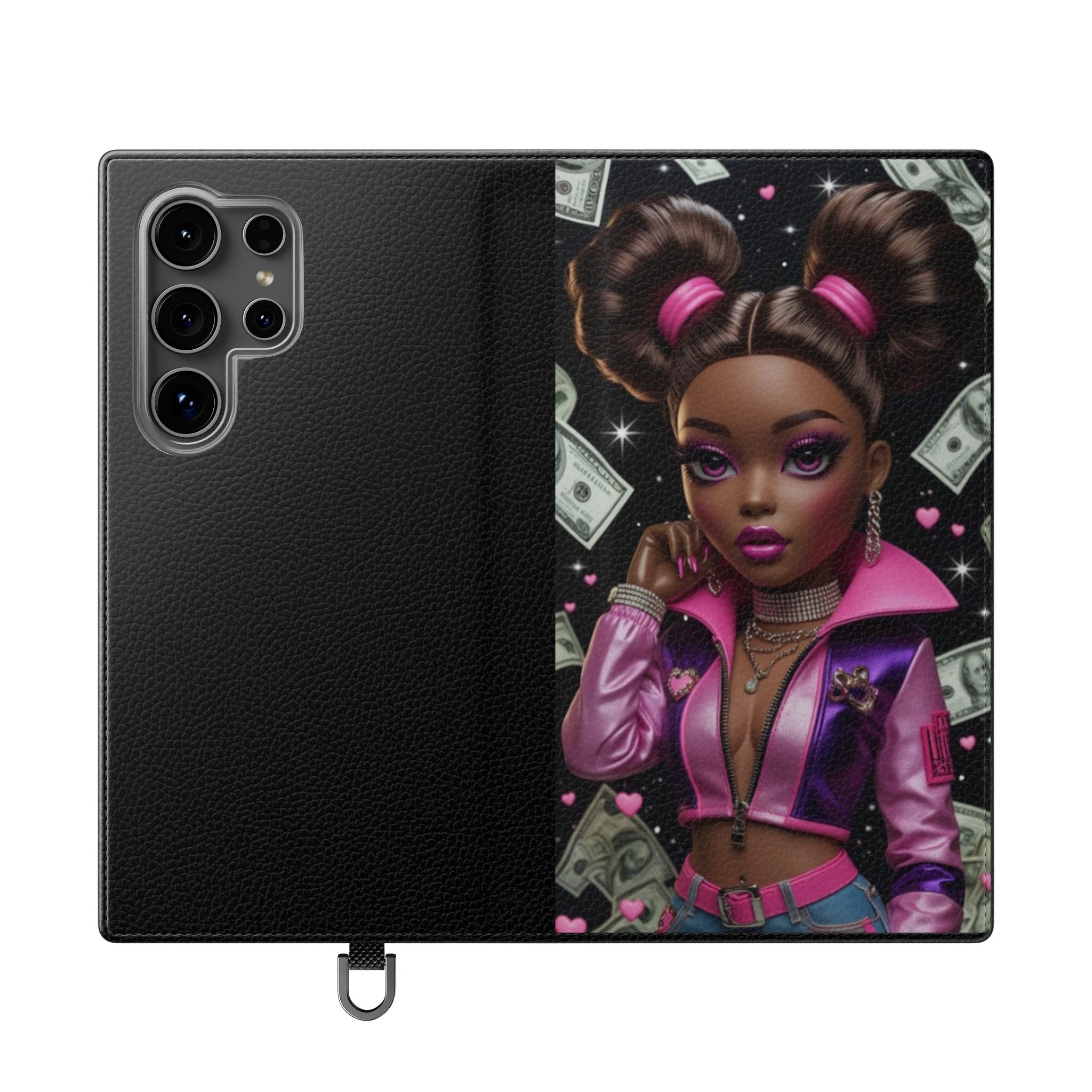 Money Girl Phone Flip Case — Cute Urban Cartoon Wallet Cover