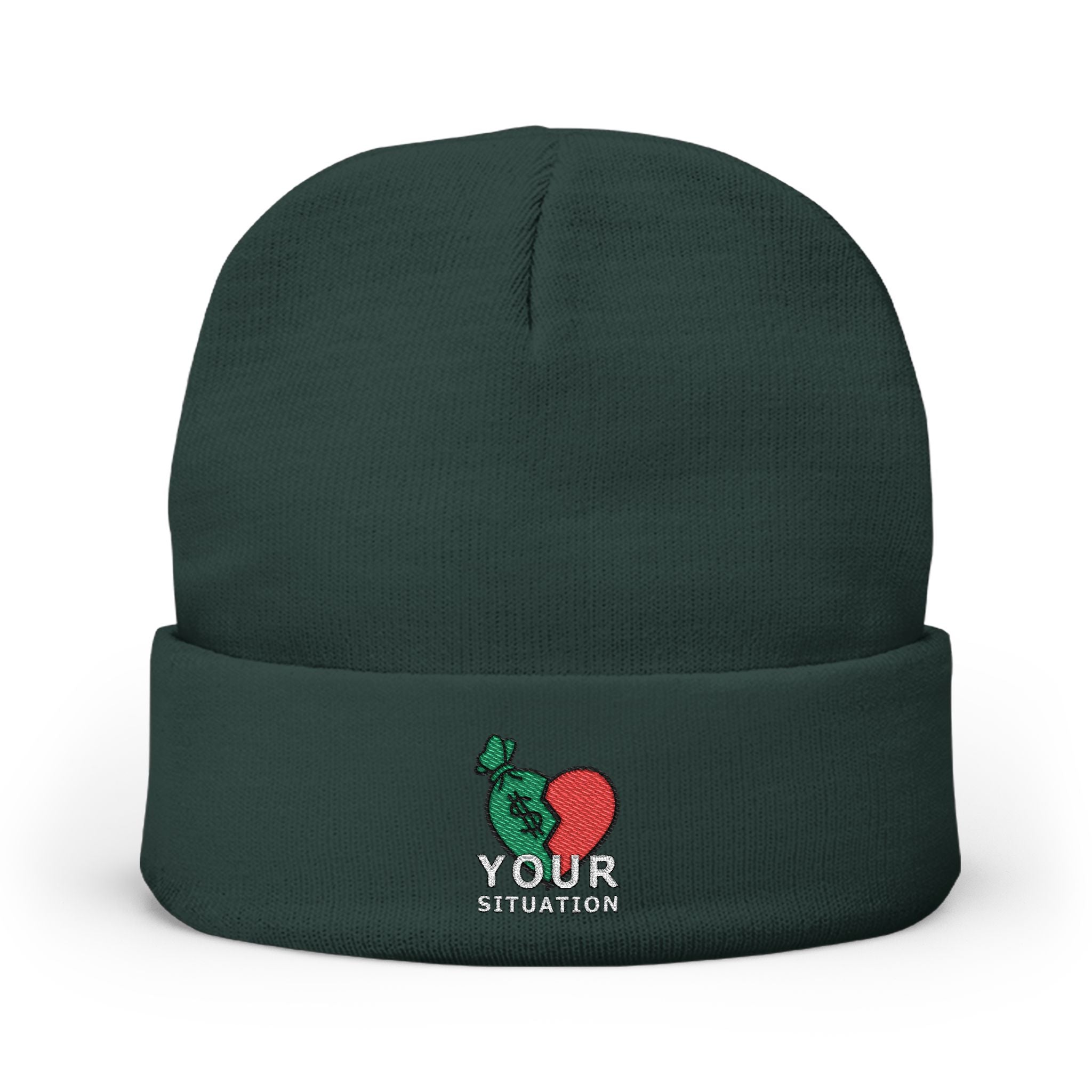 Embroidered Heart & Brain Knit Beanie – 'Your Situation' Winter Hat