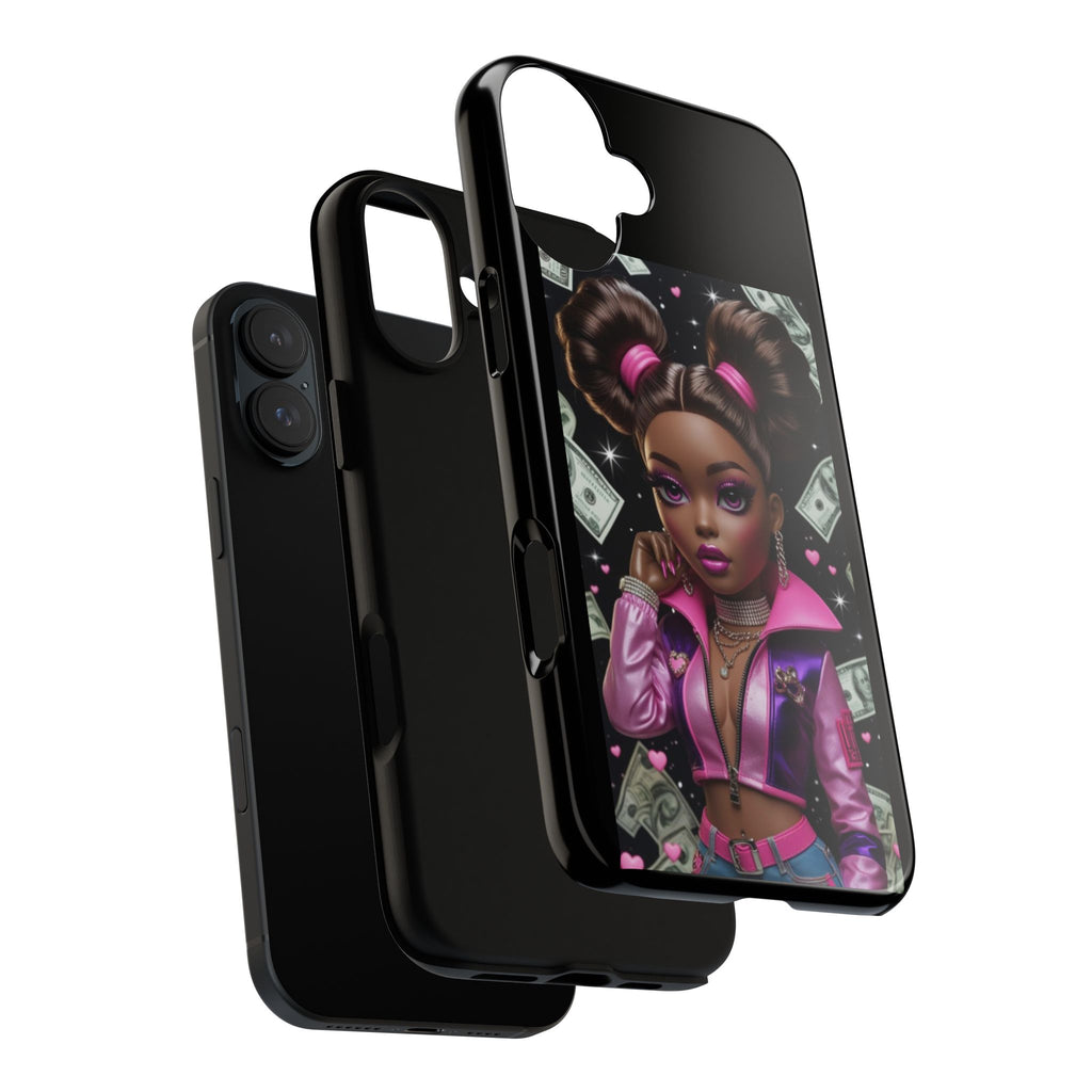 Money Babe Tough Phone Case — Afro Puff Girl Pink Leather Jacket