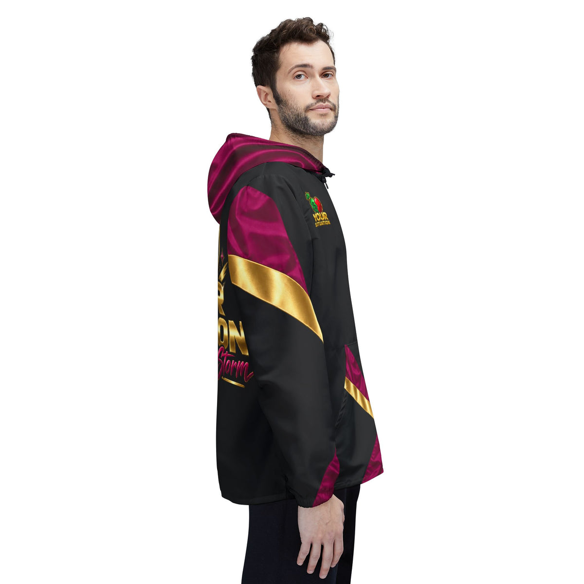Red Heart & Money Bag Windbreaker Jacket — "Your Situation" Graphic Hooded Windbreaker