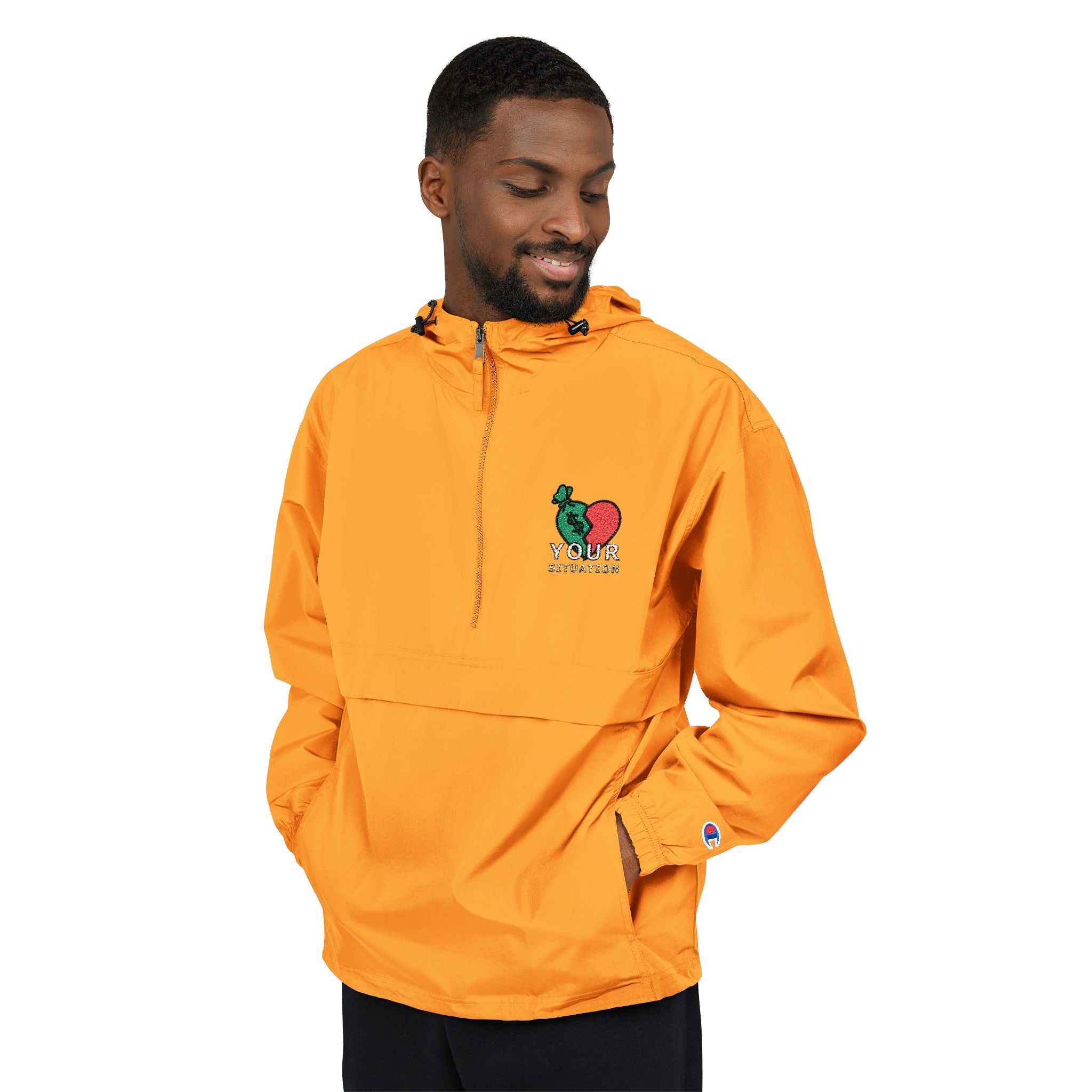 Orange Packable Anorak Jacket with 'Champion' Rose Logo — Lightweight Windbreaker