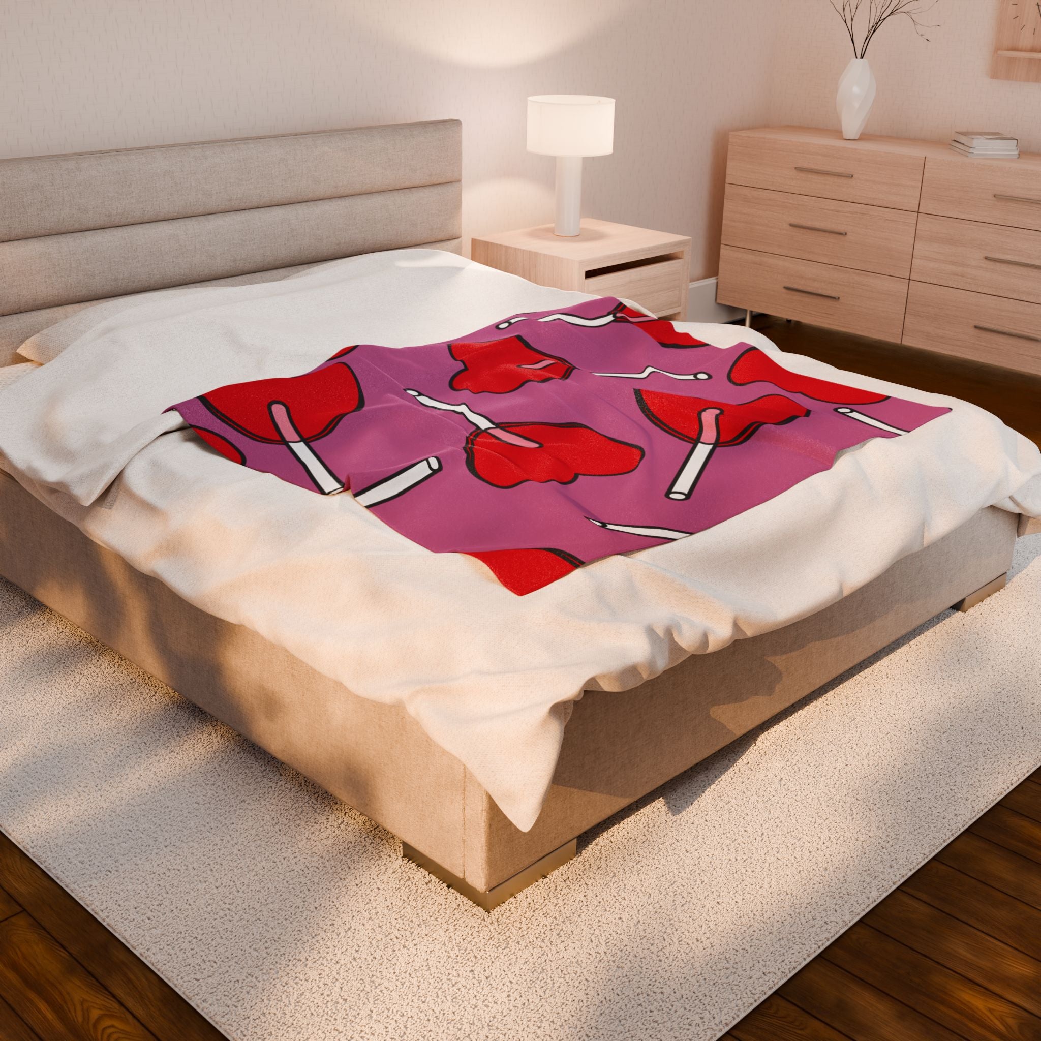 Heart Lollipop Plush Blanket — Pink Valentine Velveteen Throw