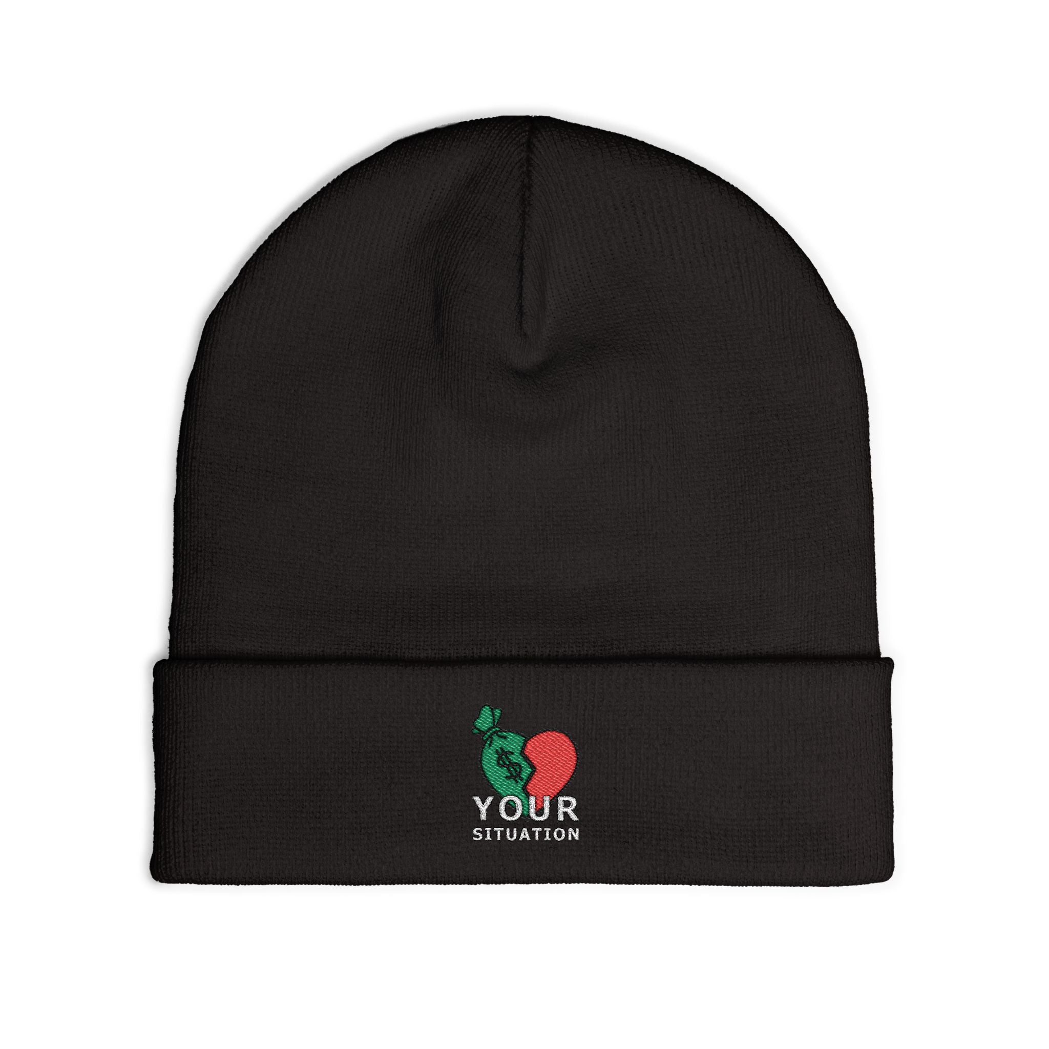 Embroidered Heart & Brain Knit Beanie – 'Your Situation' Winter Hat