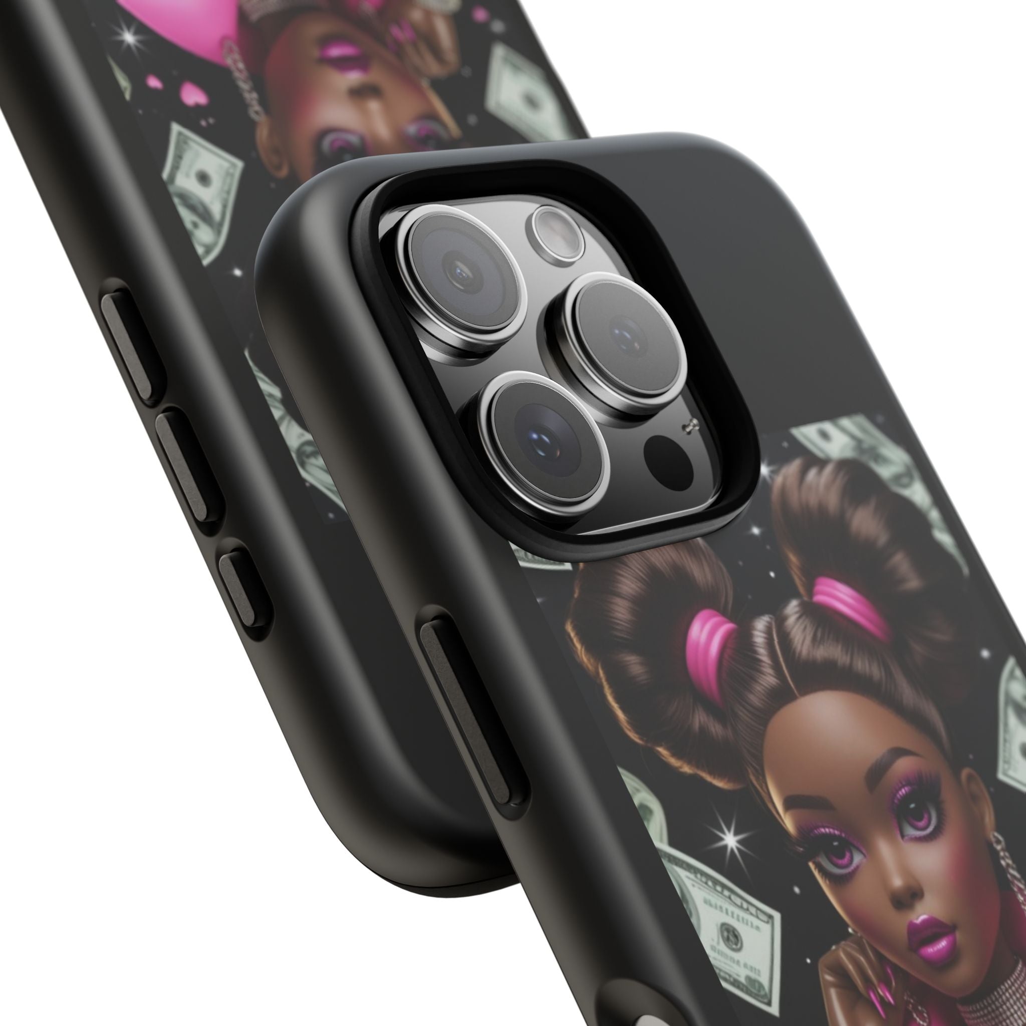 Money Babe Tough Phone Case — Afro Puff Girl Pink Leather Jacket