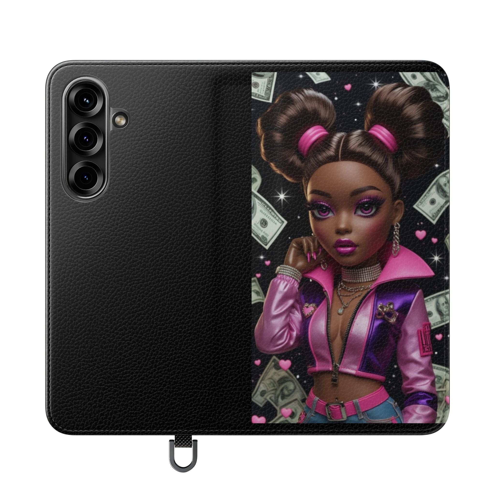 Money Girl Phone Flip Case — Cute Urban Cartoon Wallet Cover