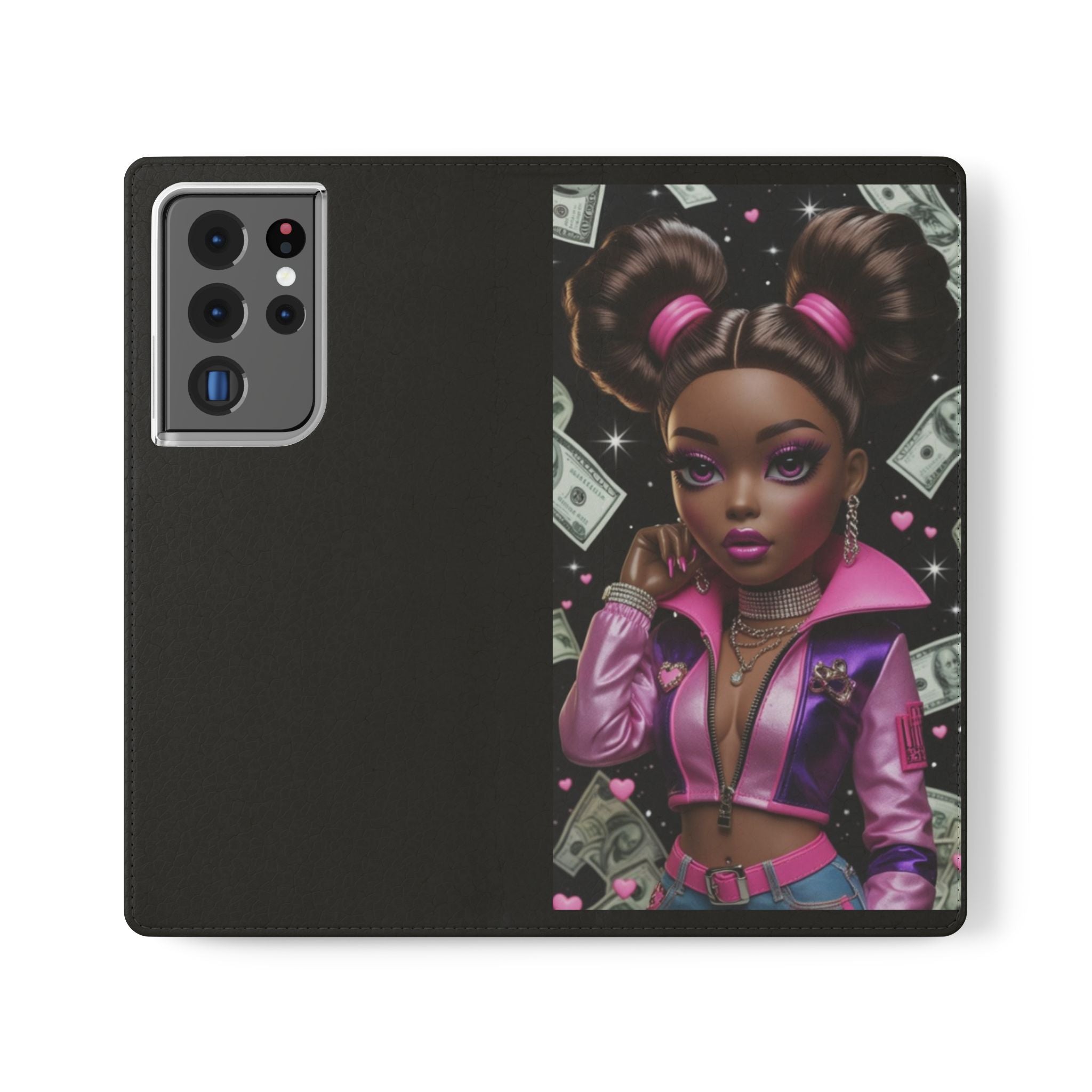Money Girl Phone Flip Case — Cute Urban Cartoon Wallet Cover