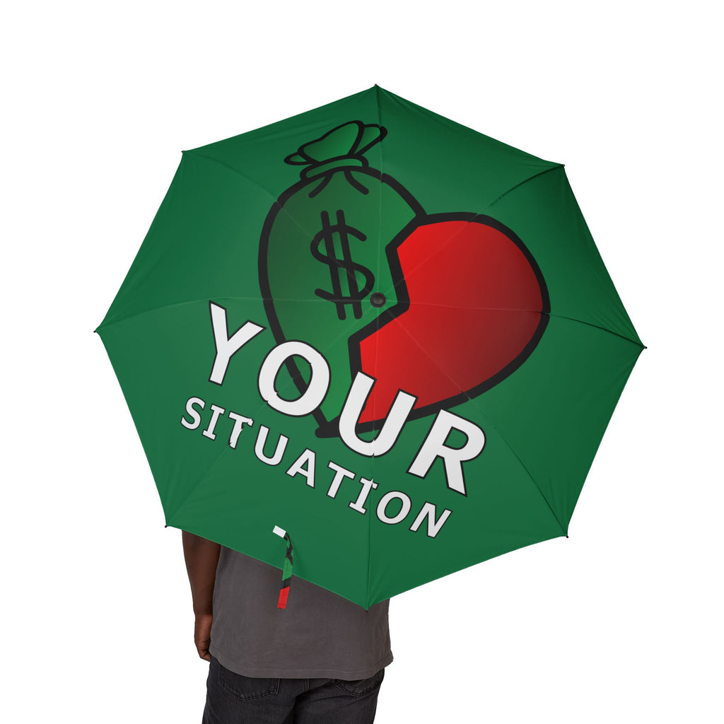 Green Money Bag Umbrella — 'Your Caution' Foldable Rain Umbrella