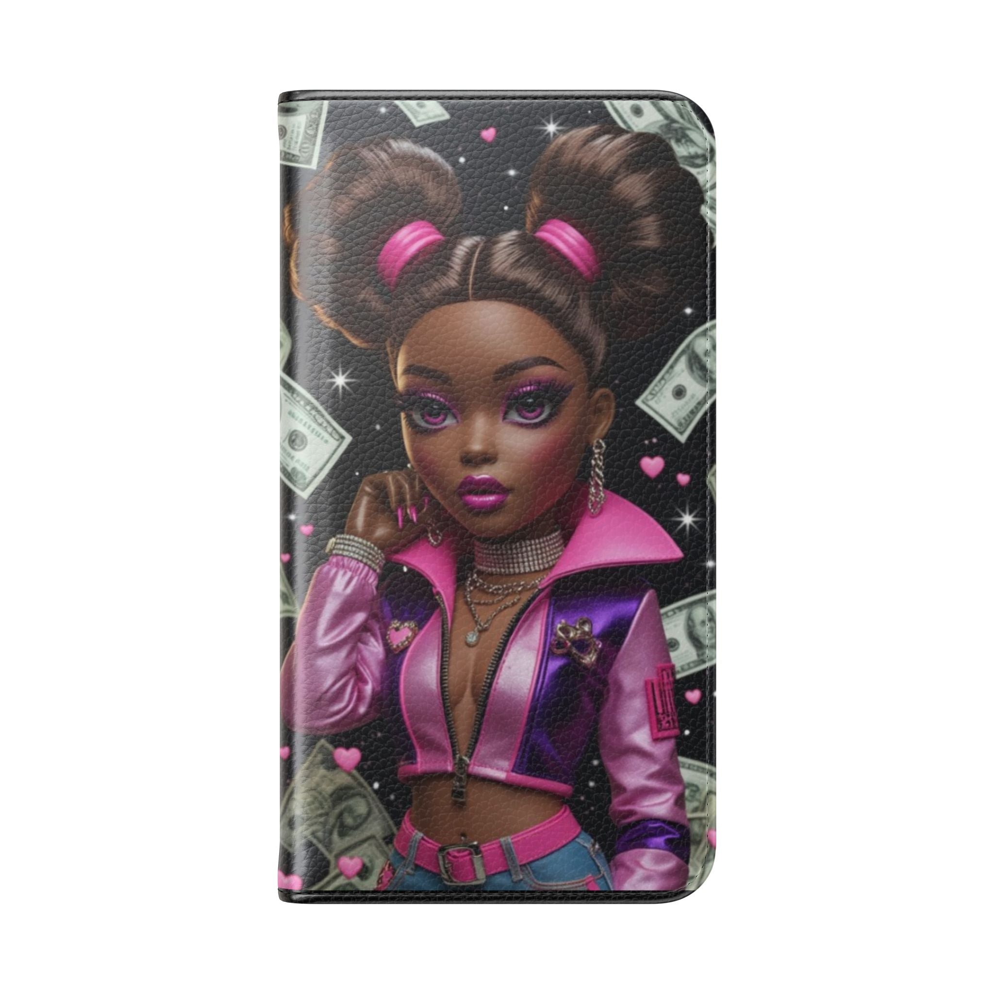 Money Girl Phone Flip Case — Cute Urban Cartoon Wallet Cover