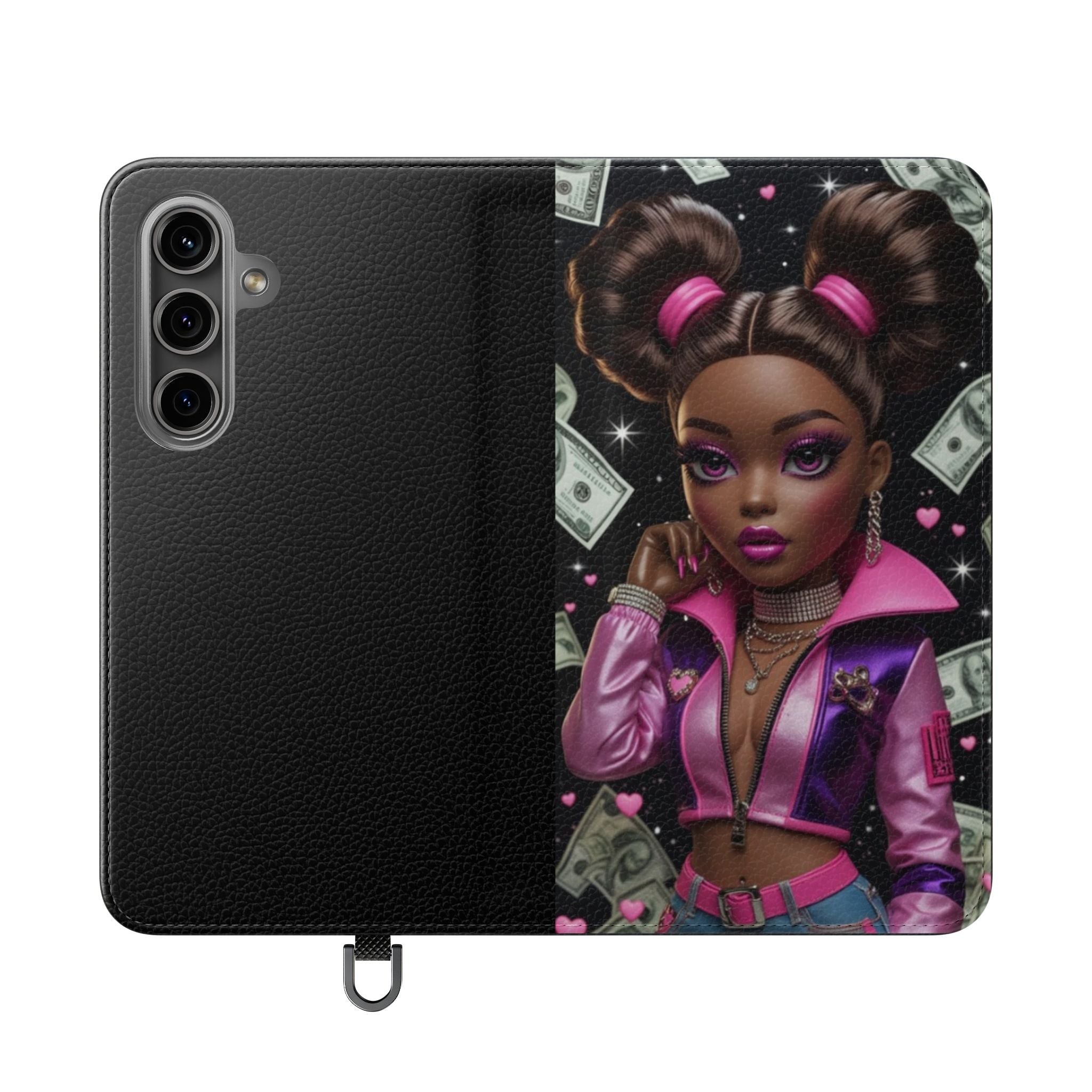 Money Girl Phone Flip Case — Cute Urban Cartoon Wallet Cover